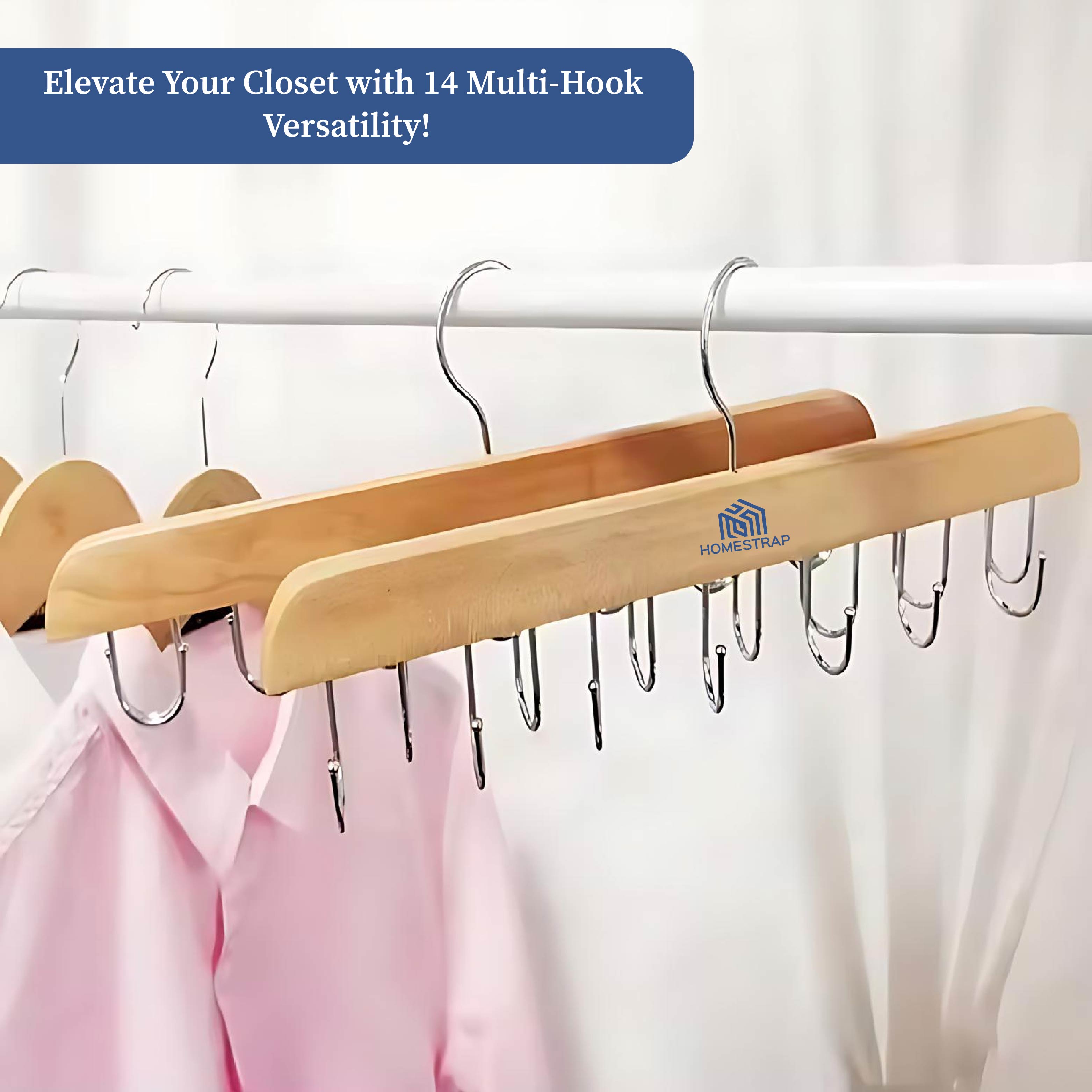 14 Multi-Hook Durable Wood Hanger