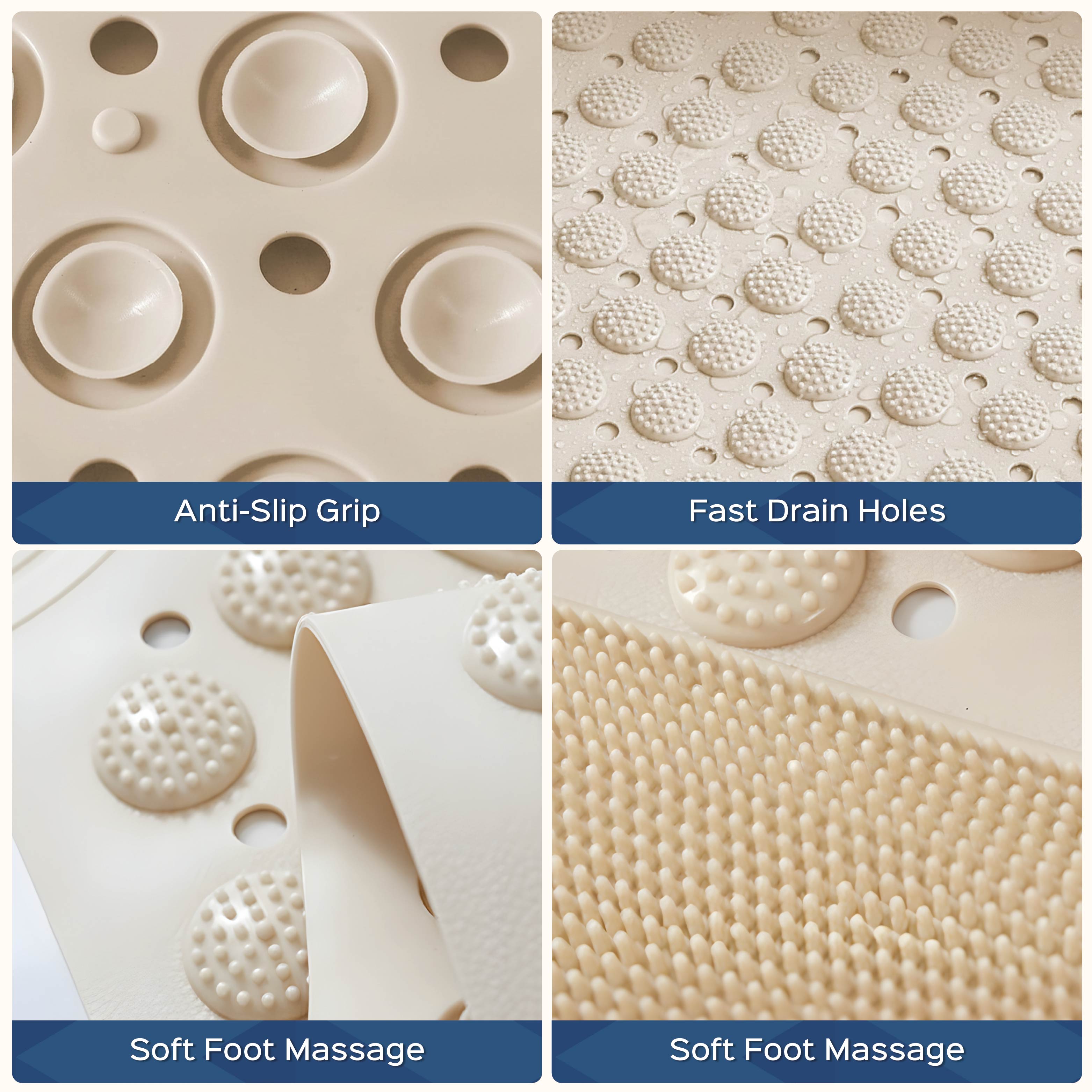 Anti-Skid Shower Mat with Suction Cups & Foot Scrubber