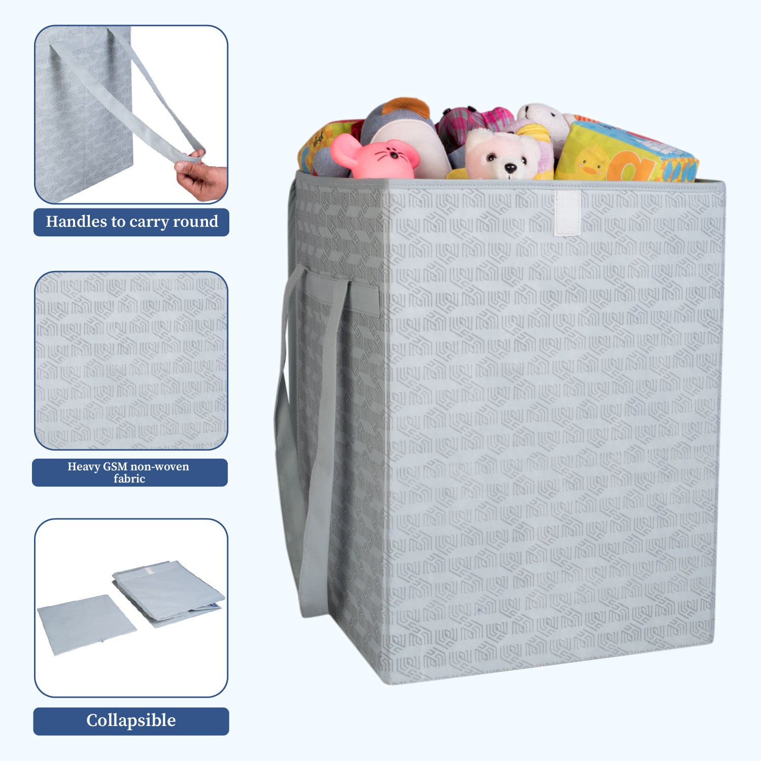 50 Ltrs Laundry Basket | Storage Bag with Attached Lid and Handles