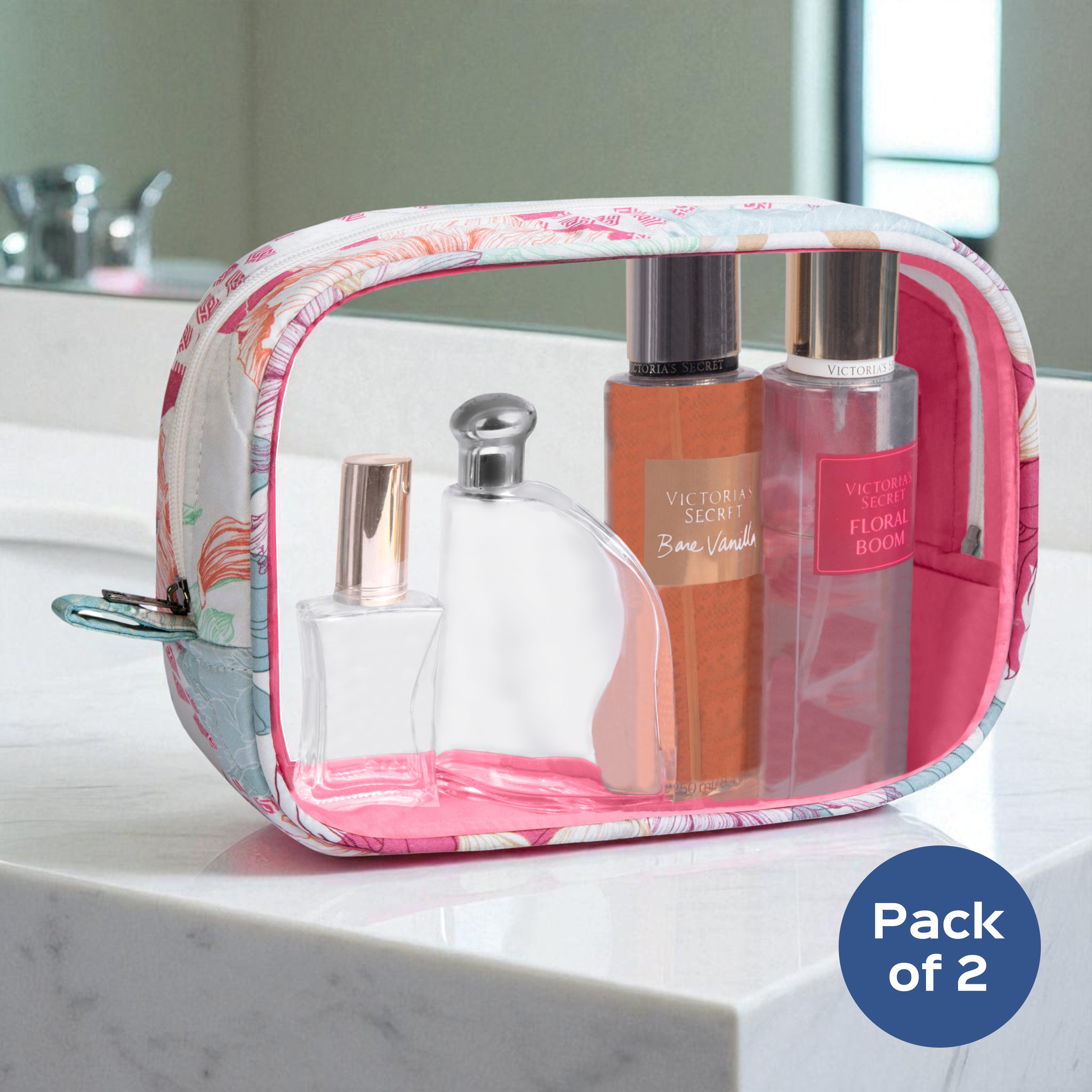 Gulmohar Transparent Toiletry Pouch|Pack of 2