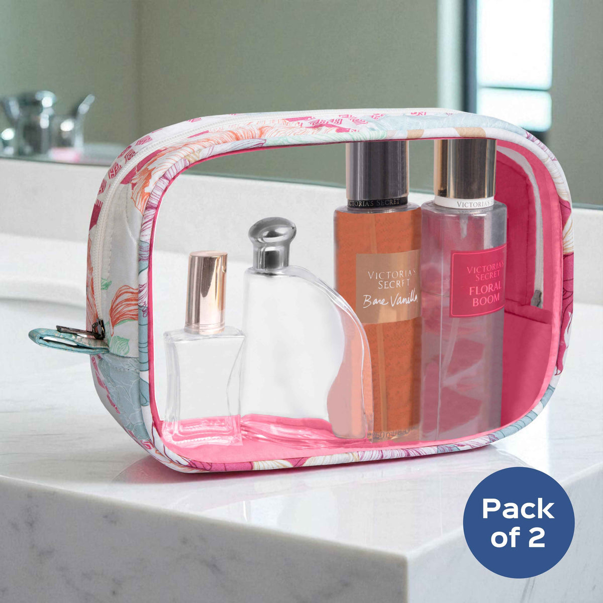 Gulmohar Transparent Toiletry Pouch|Pack of 2
