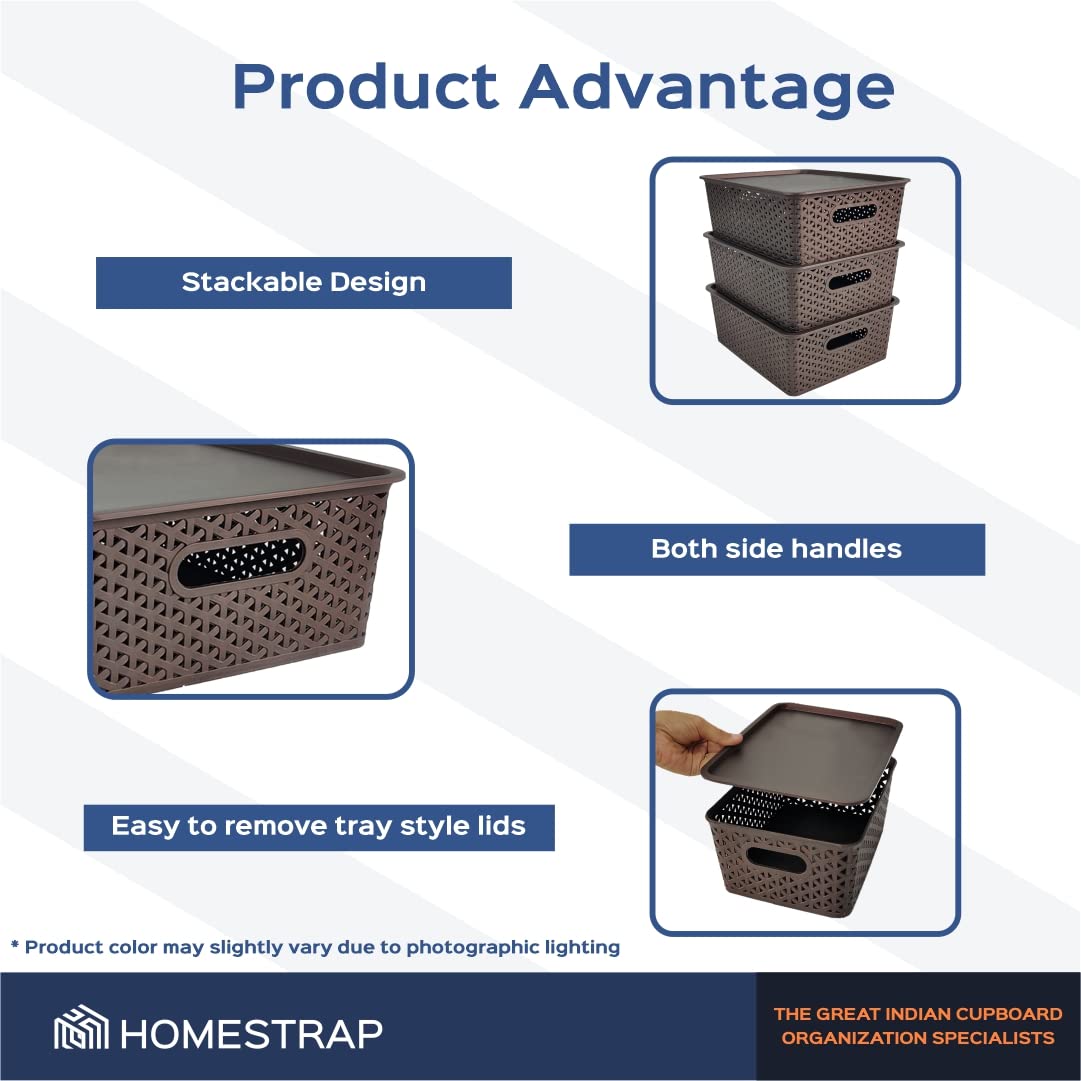Set Of 3, Plastic Storage Organizers | Baskets With Lid