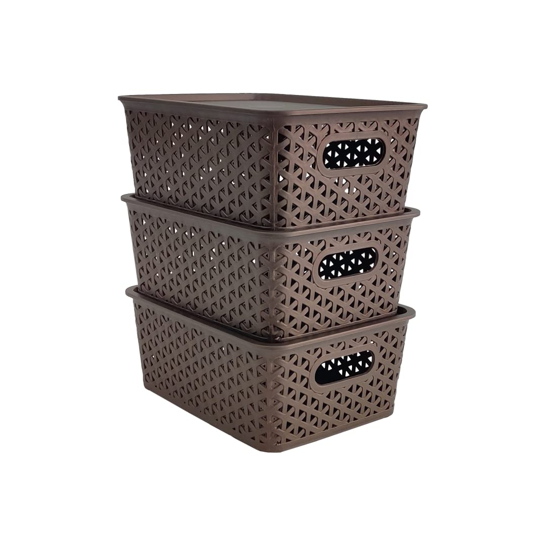 Set Of 3, Plastic Storage Organizers | Baskets With Lid
