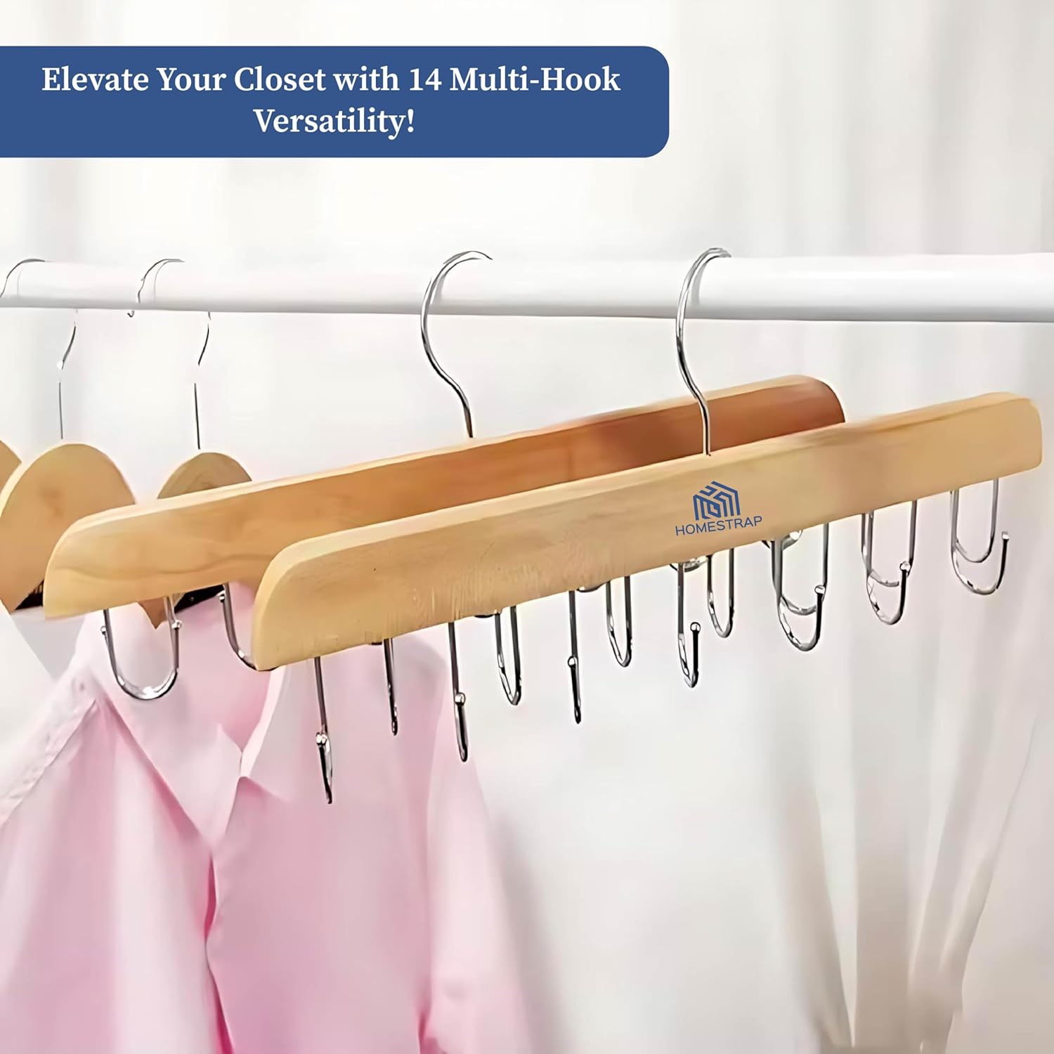 14 Multi-Hook Durable Wood Hanger