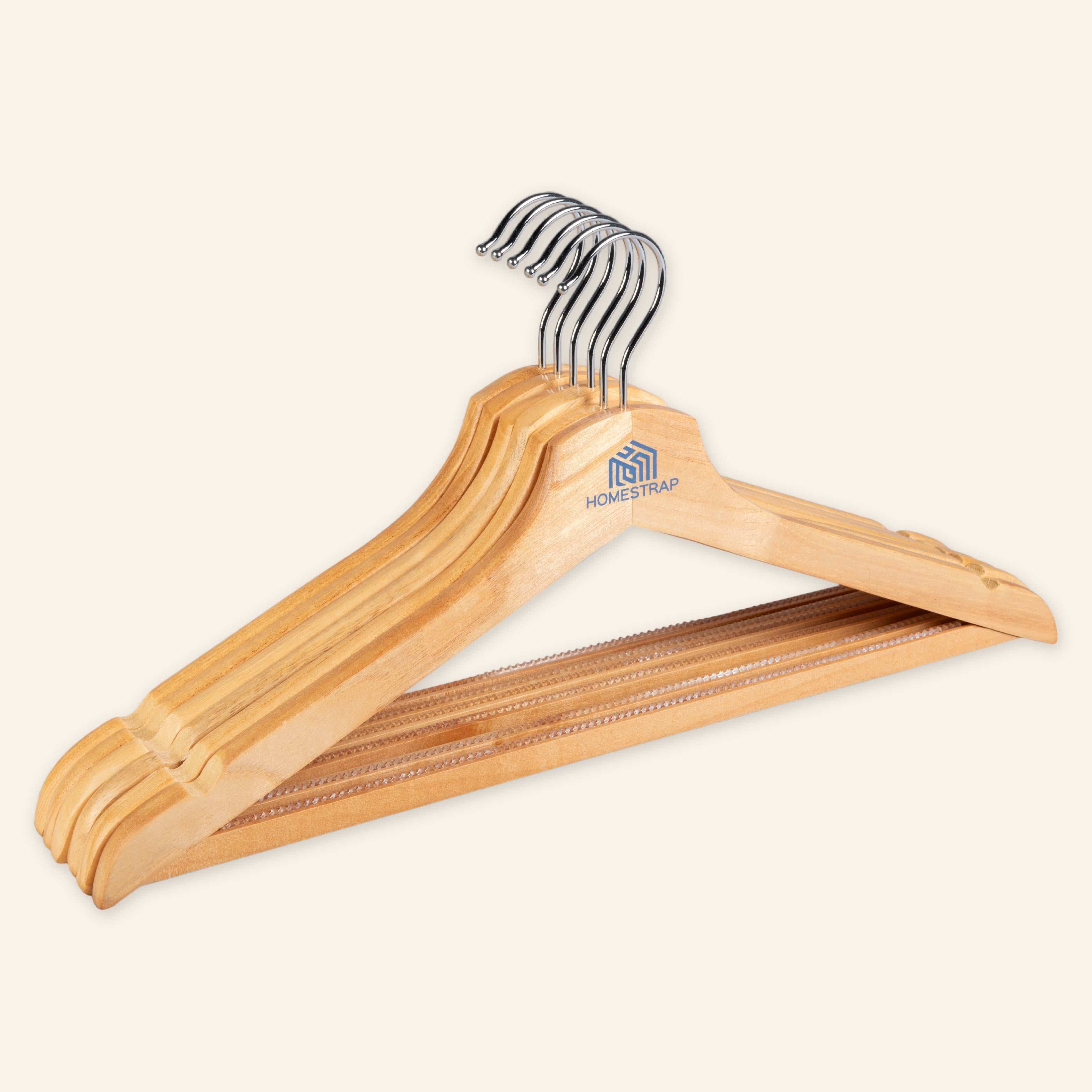 Premium Wooden Anti-Slip Hanger |  Wooden Anti-Slip Silicone Teeth Hanger