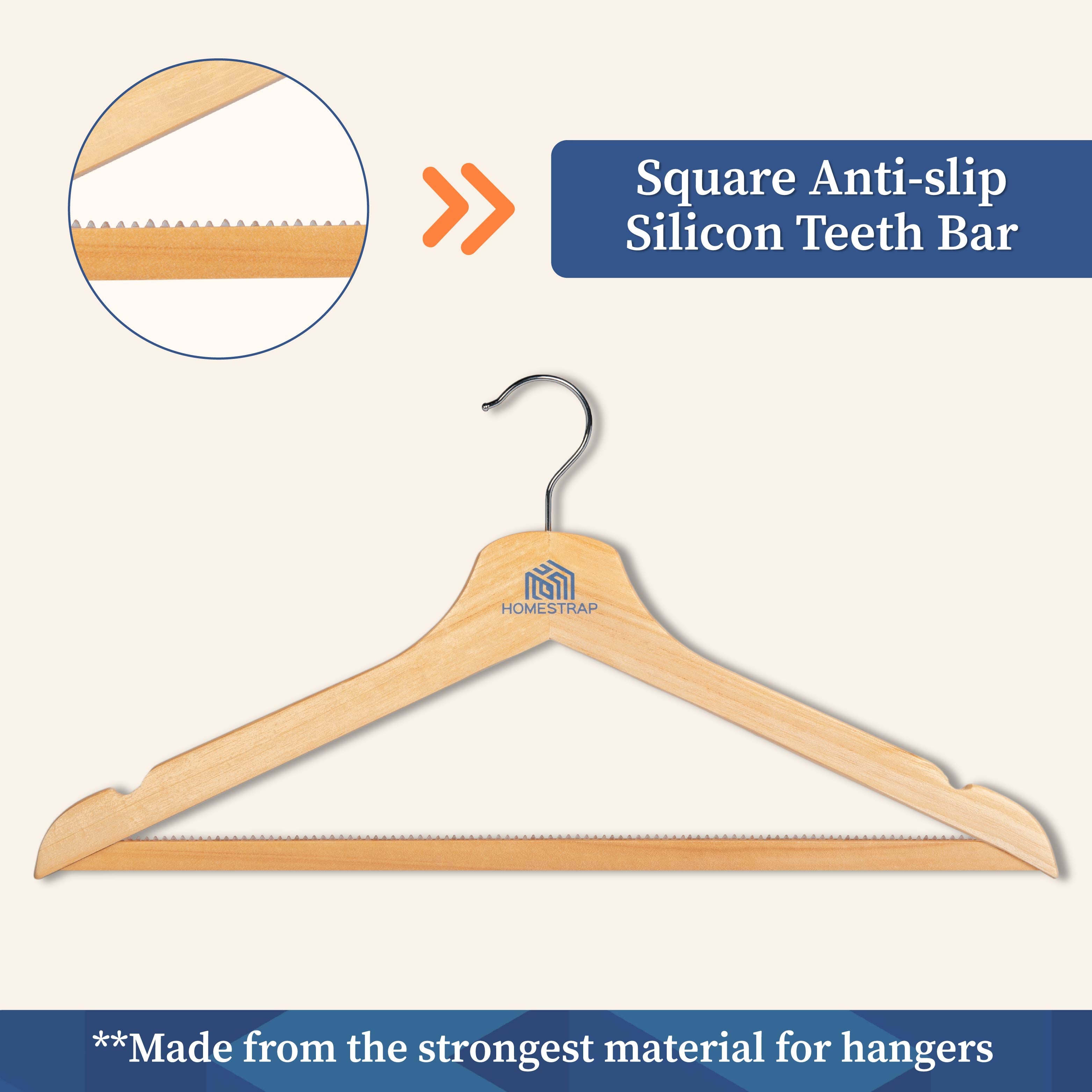 Premium Wooden Anti-Slip Hanger | Wooden Anti-Slip Silicone Teeth Hanger