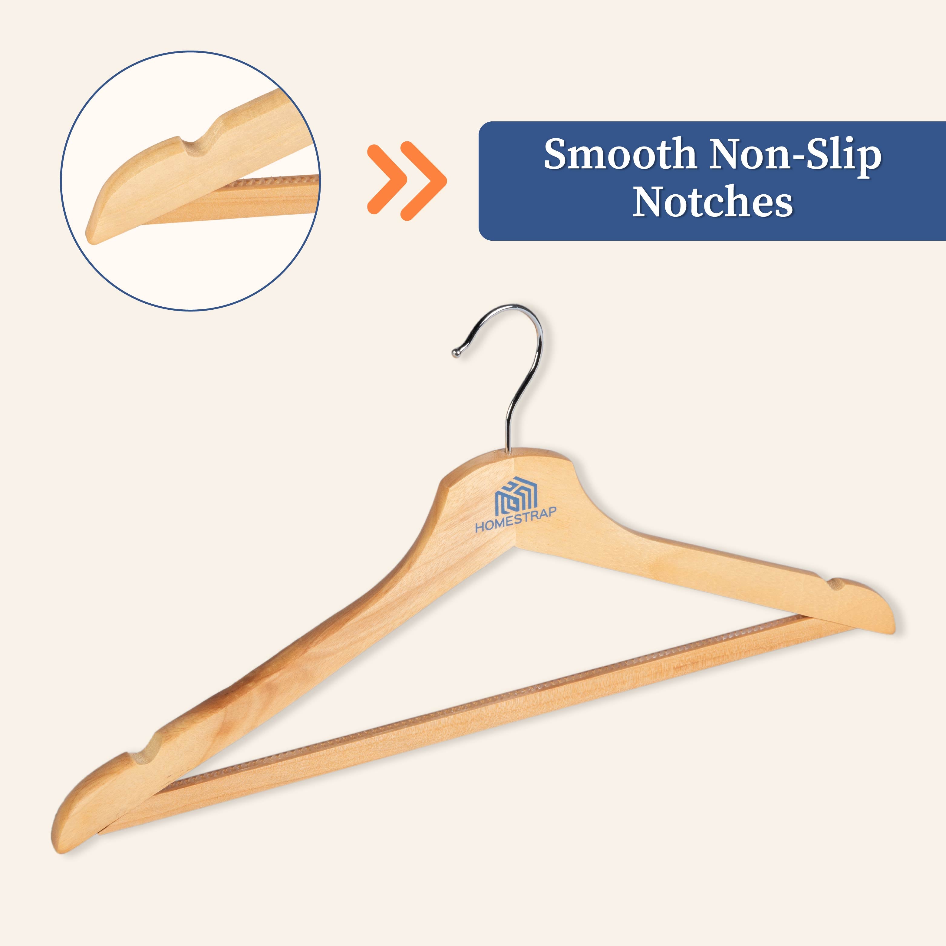 Premium Wooden Anti-Slip Hanger | Wooden Anti-Slip Silicone Teeth Hanger