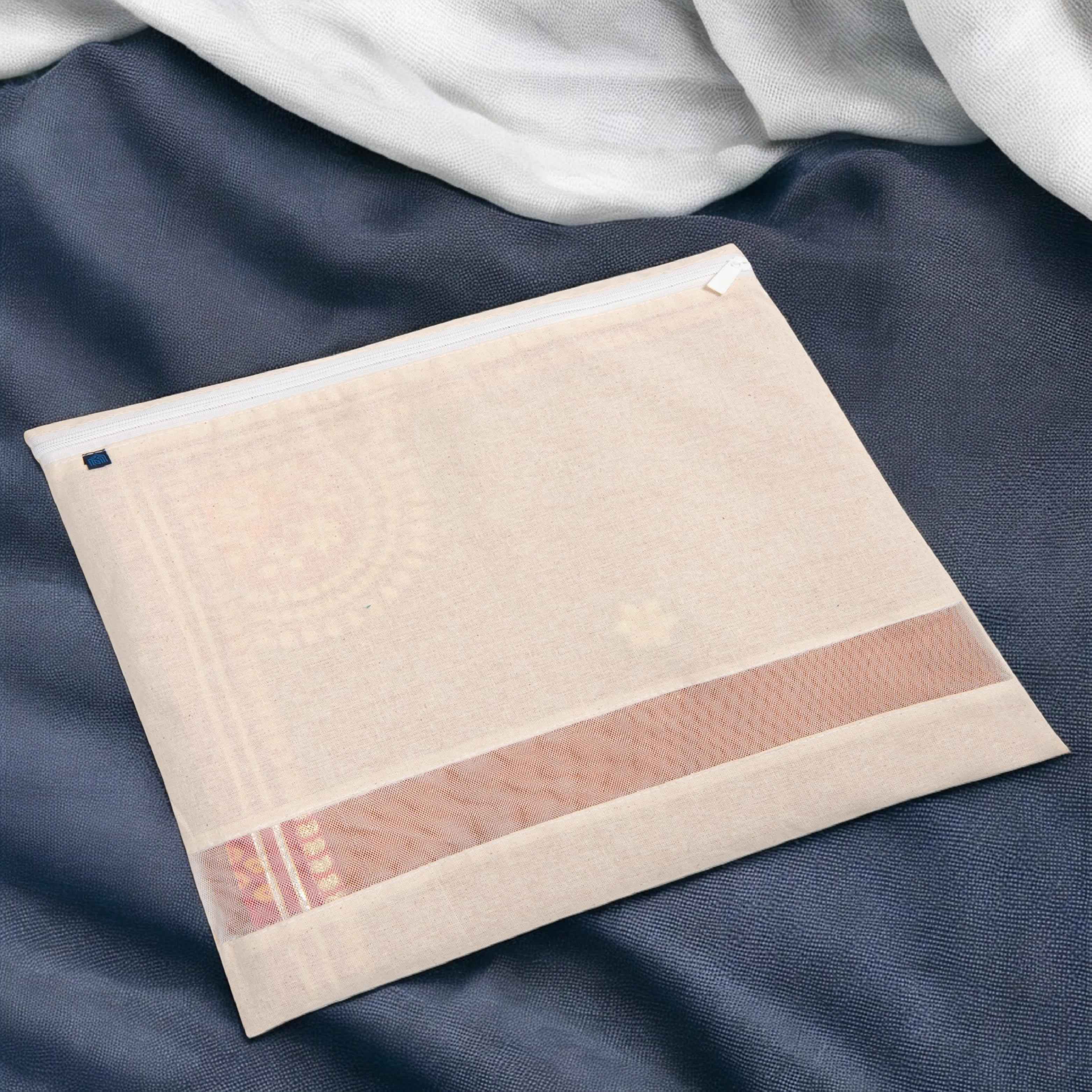 Cotton Saree Cover with Durable Mesh Window & Zipper Closure