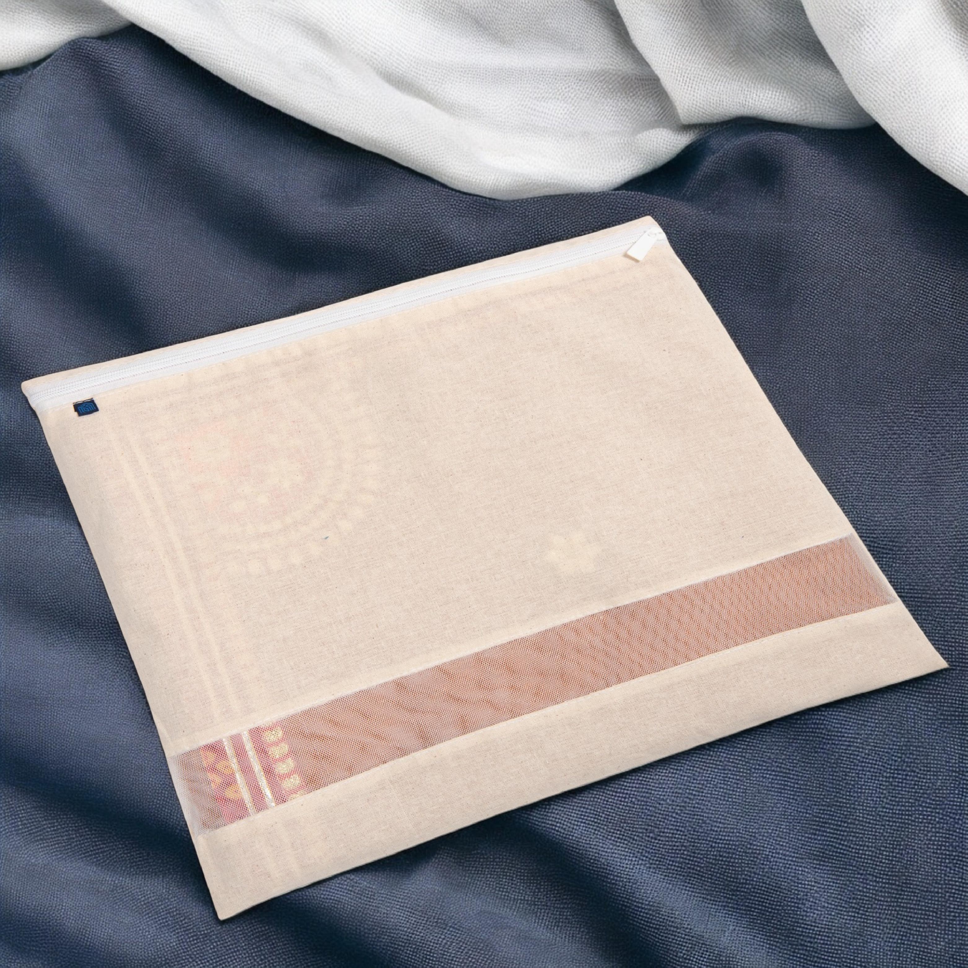 Cotton Saree Cover with Durable Mesh Window & Zipper Closure