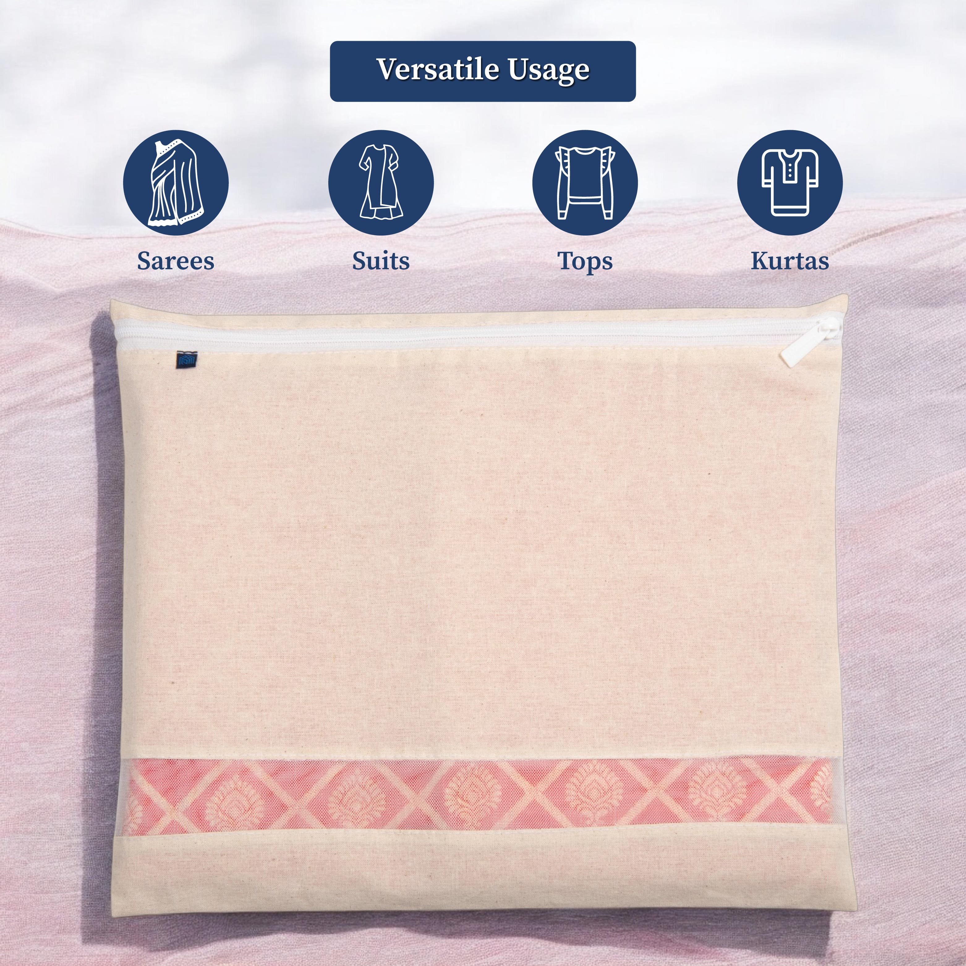 Cotton Saree Cover with Durable Mesh Window & Zipper Closure