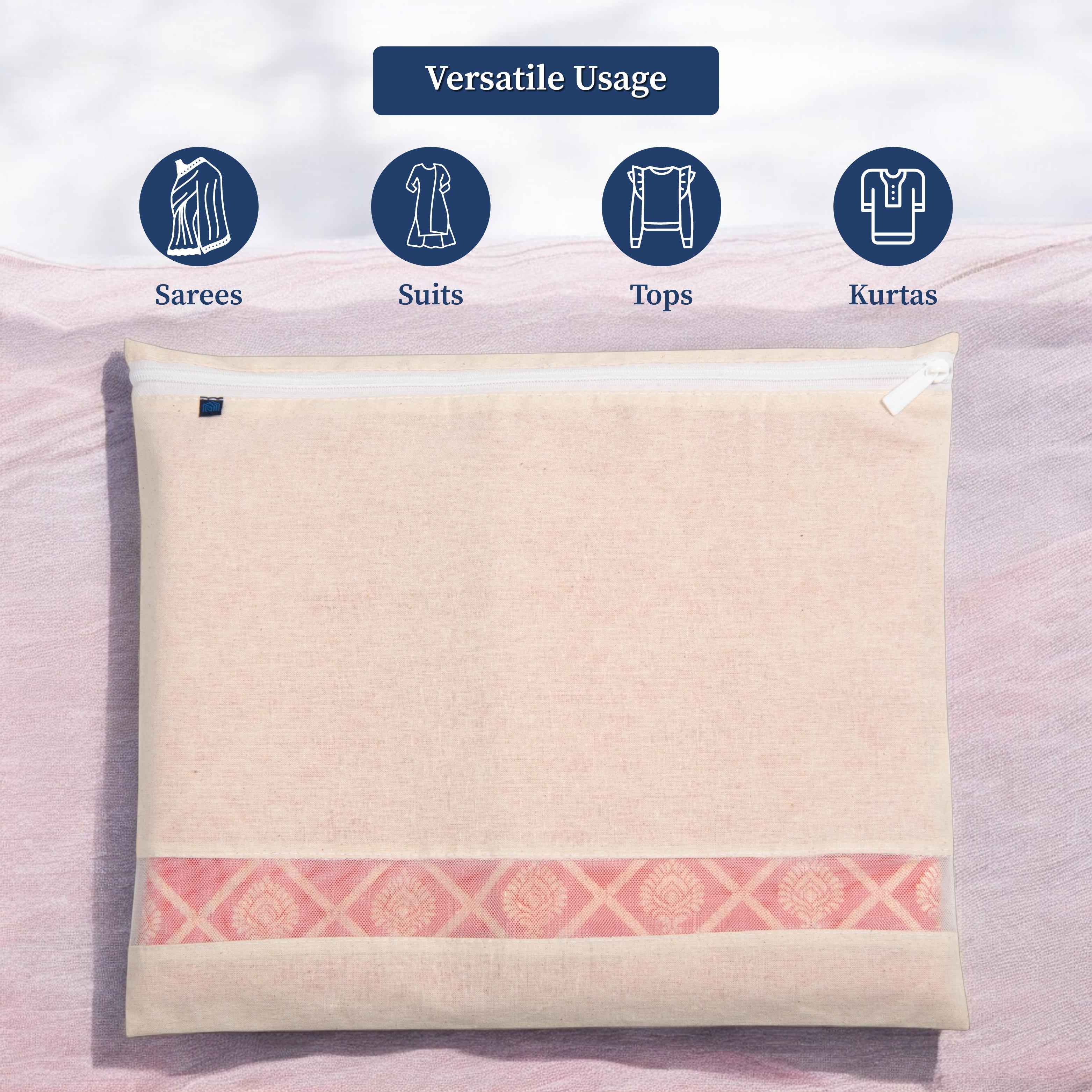 Cotton Saree Cover with Durable Mesh Window & Zipper Closure