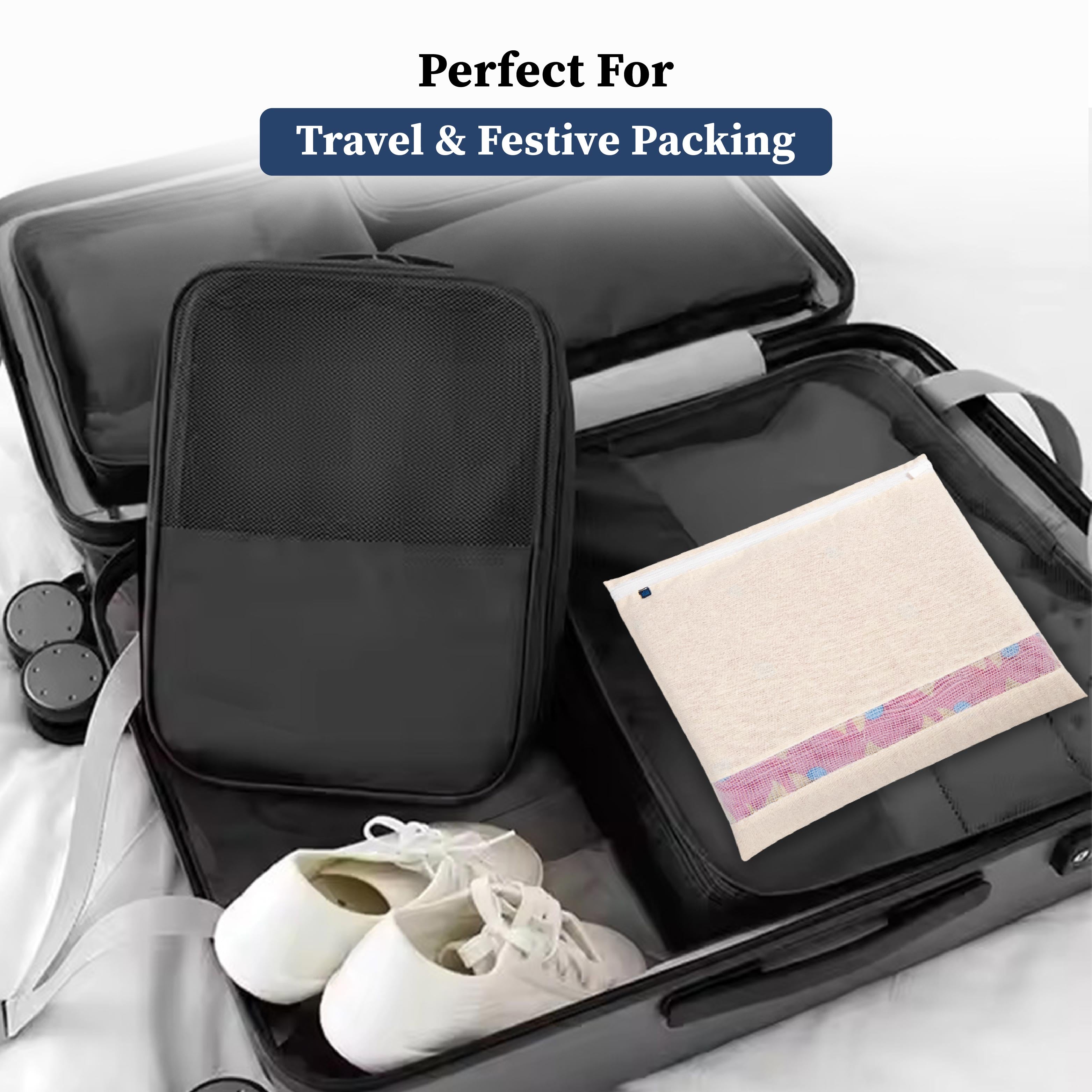 Cotton Saree Cover with Durable Mesh Window & Zipper Closure