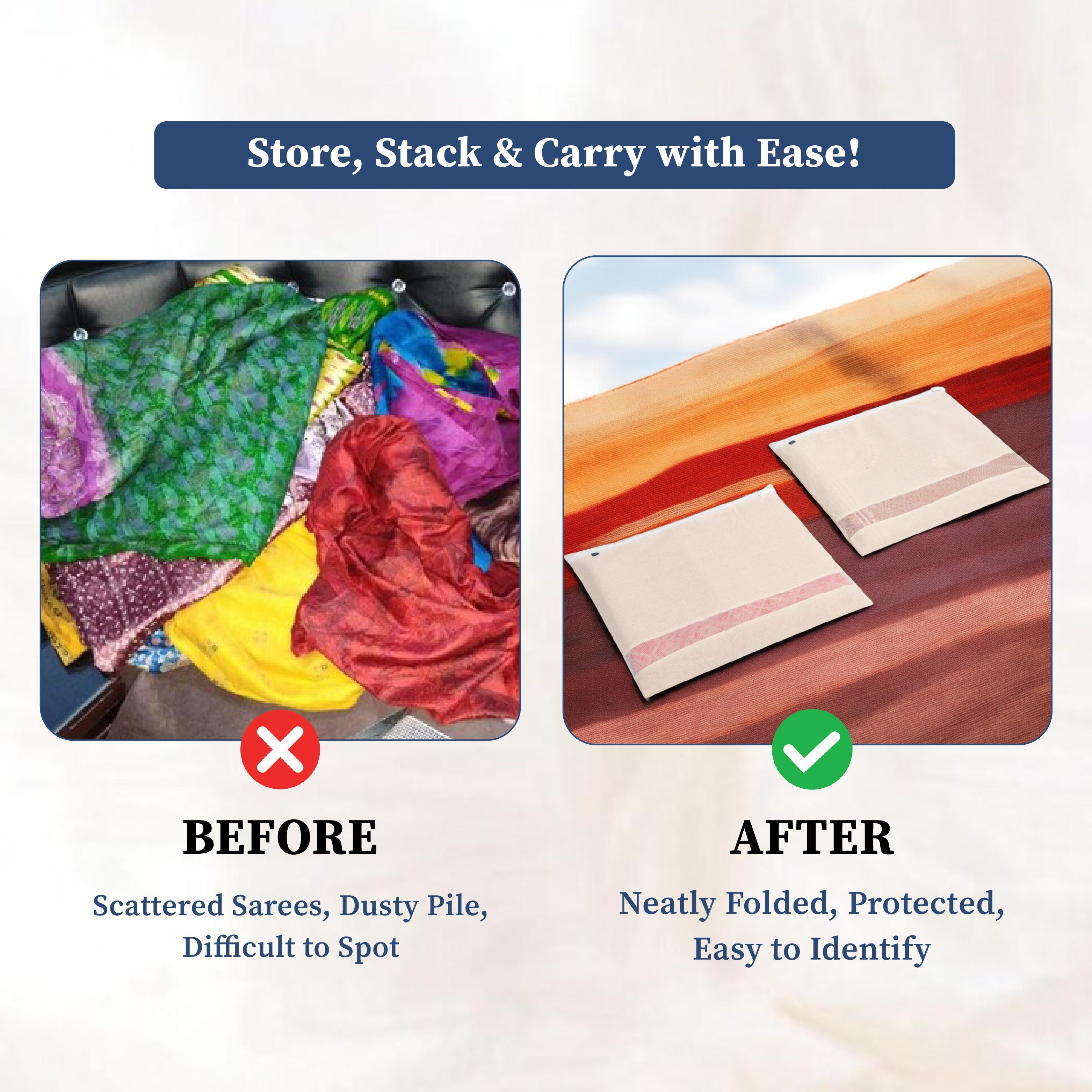 Cotton Saree Cover with Durable Mesh Window & Zipper Closure