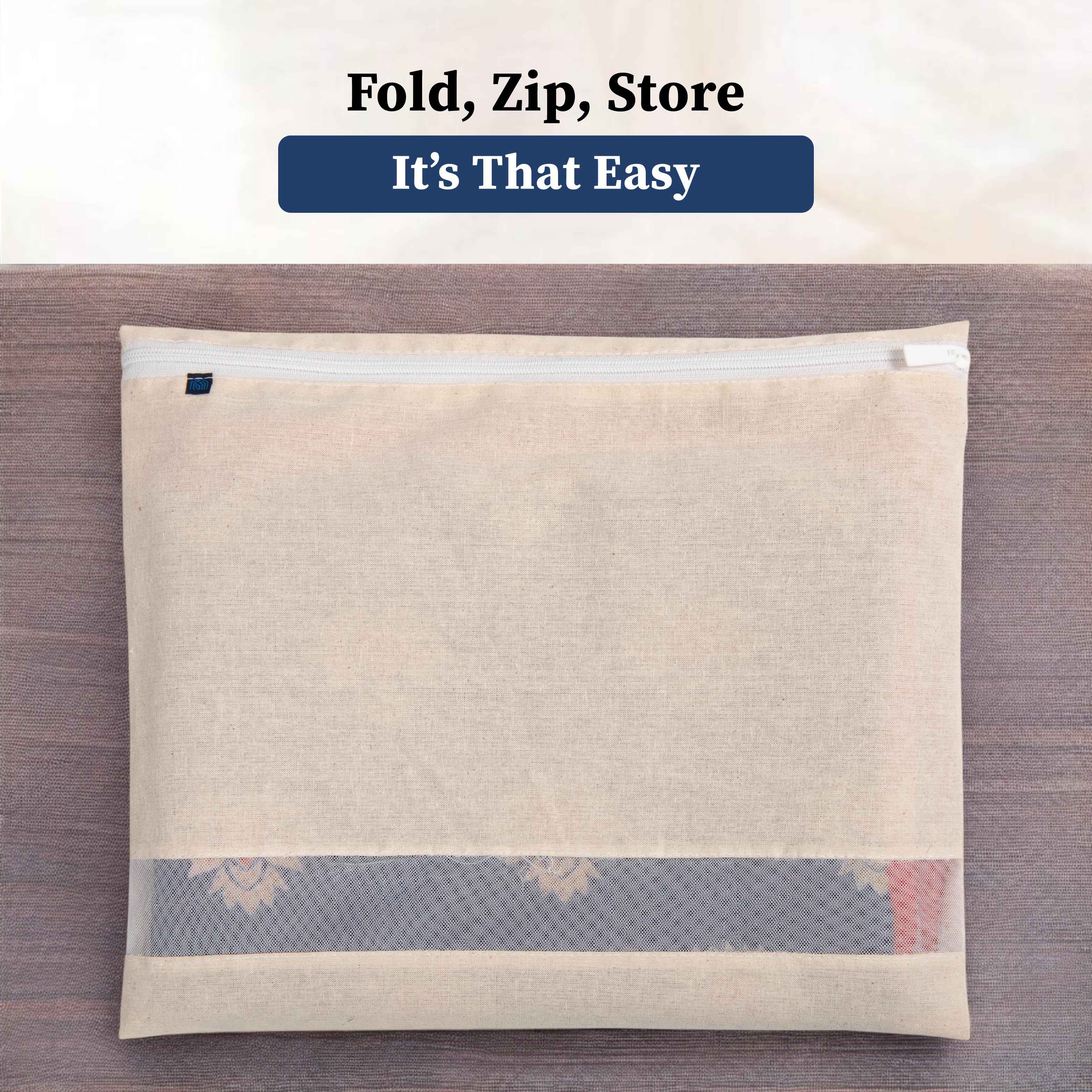Cotton Saree Cover with Durable Mesh Window & Zipper Closure
