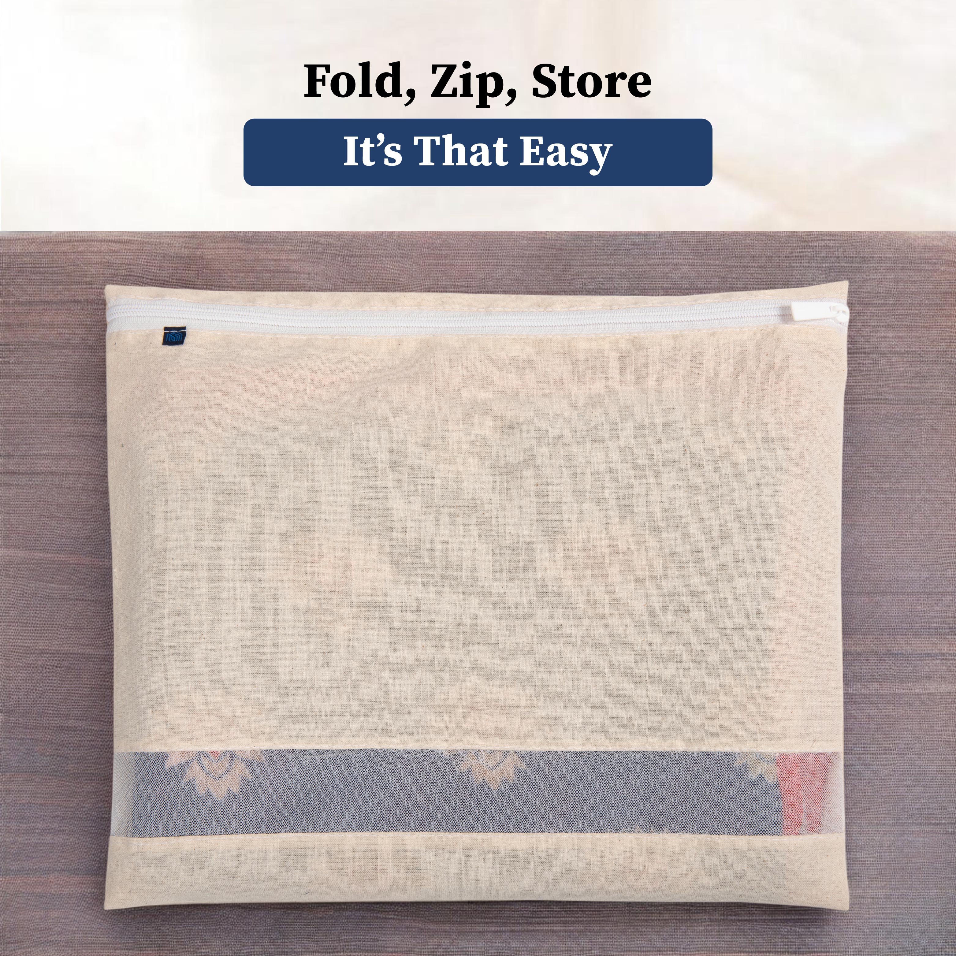 Cotton Saree Cover with Durable Mesh Window & Zipper Closure