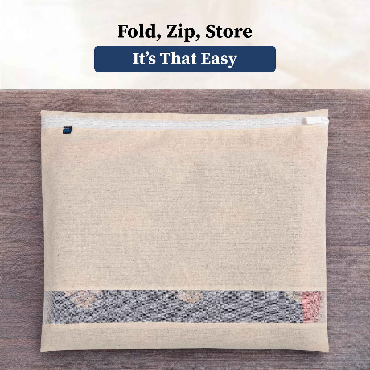 Cotton Saree Cover with Durable Mesh Window & Zipper Closure