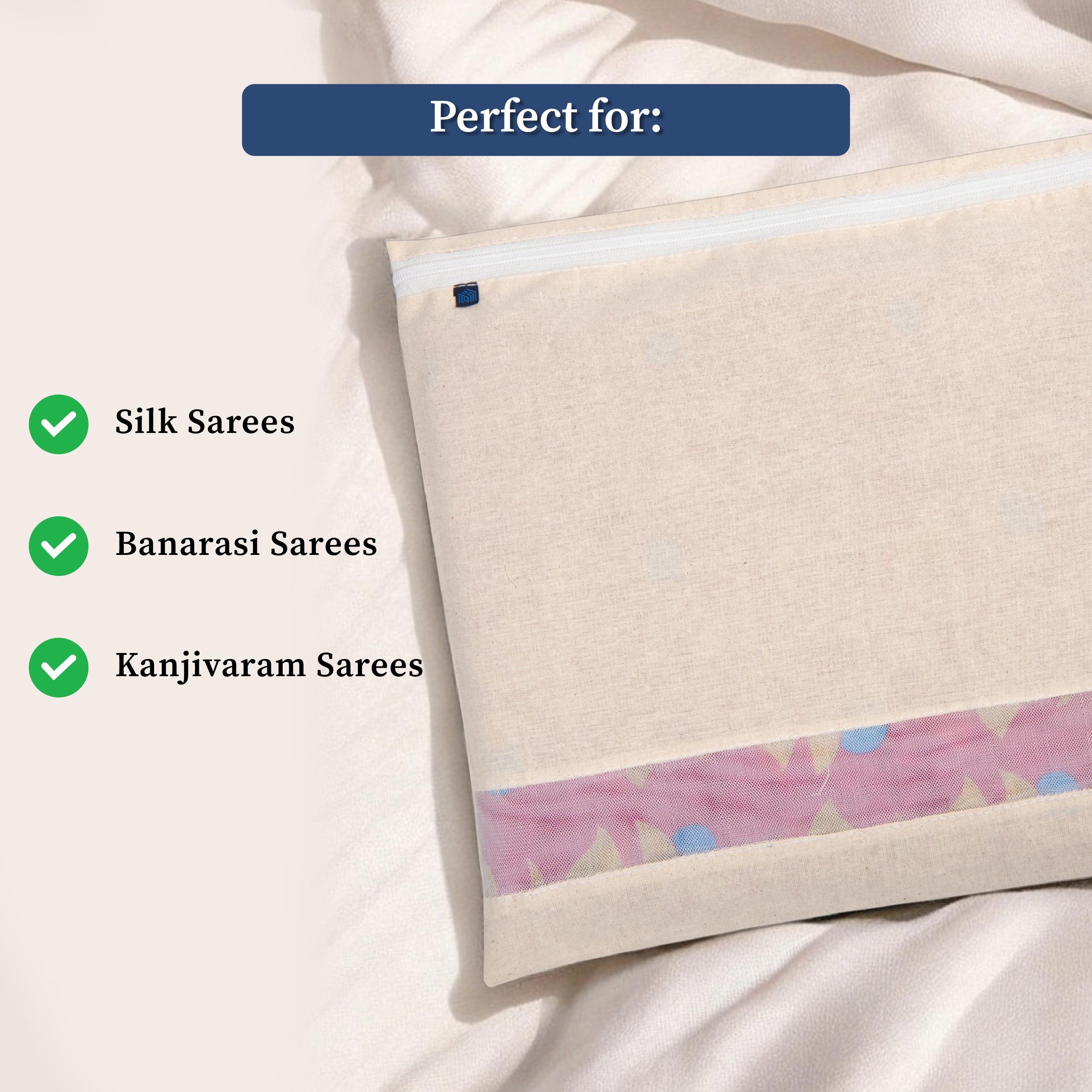 Cotton Saree Cover with Durable Mesh Window & Zipper Closure