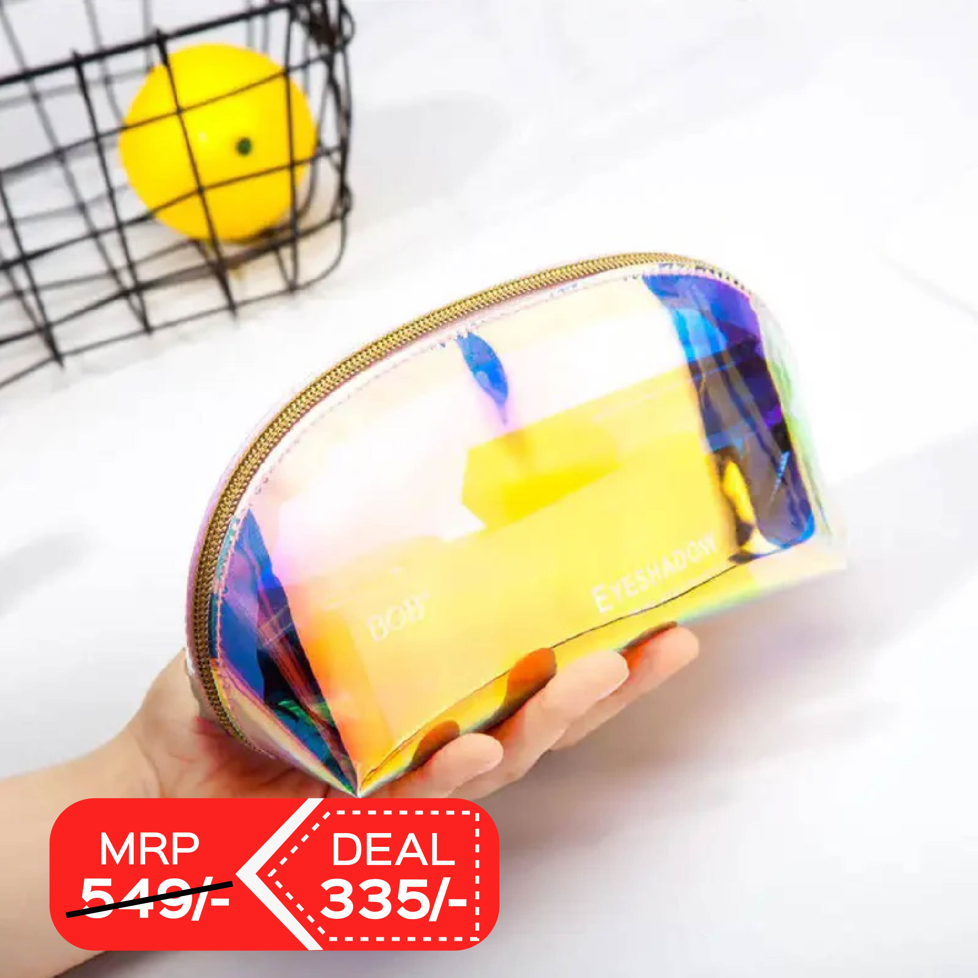Glossy Glamer Holographic Pouch | Cosmetic Organizer with Zipper