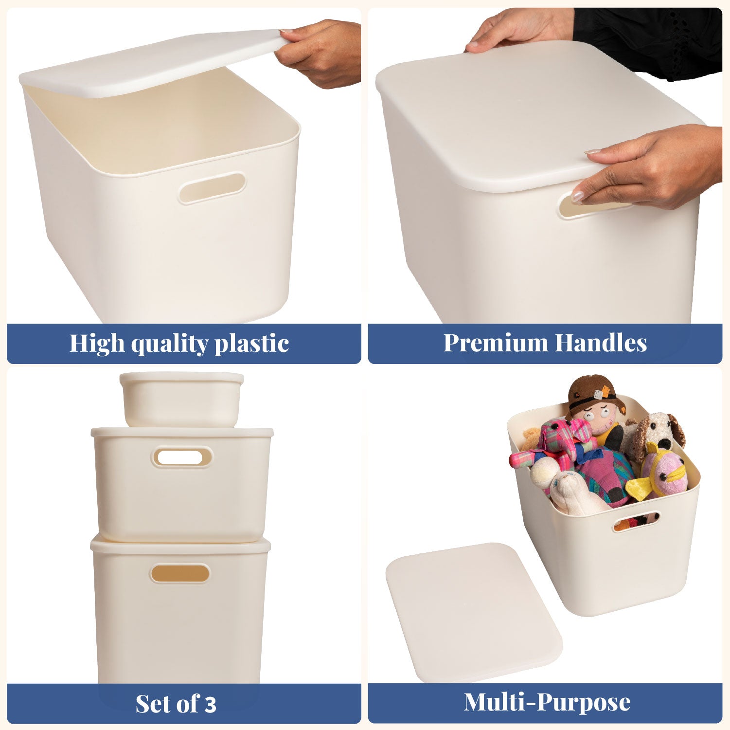 Everyday Bin trio | Set of 3, Plastic Storage Basket Bins with Lid