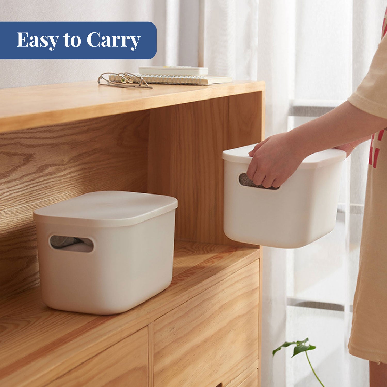 Everyday Bin trio | Set of 3, Plastic Storage Basket Bins with Lid