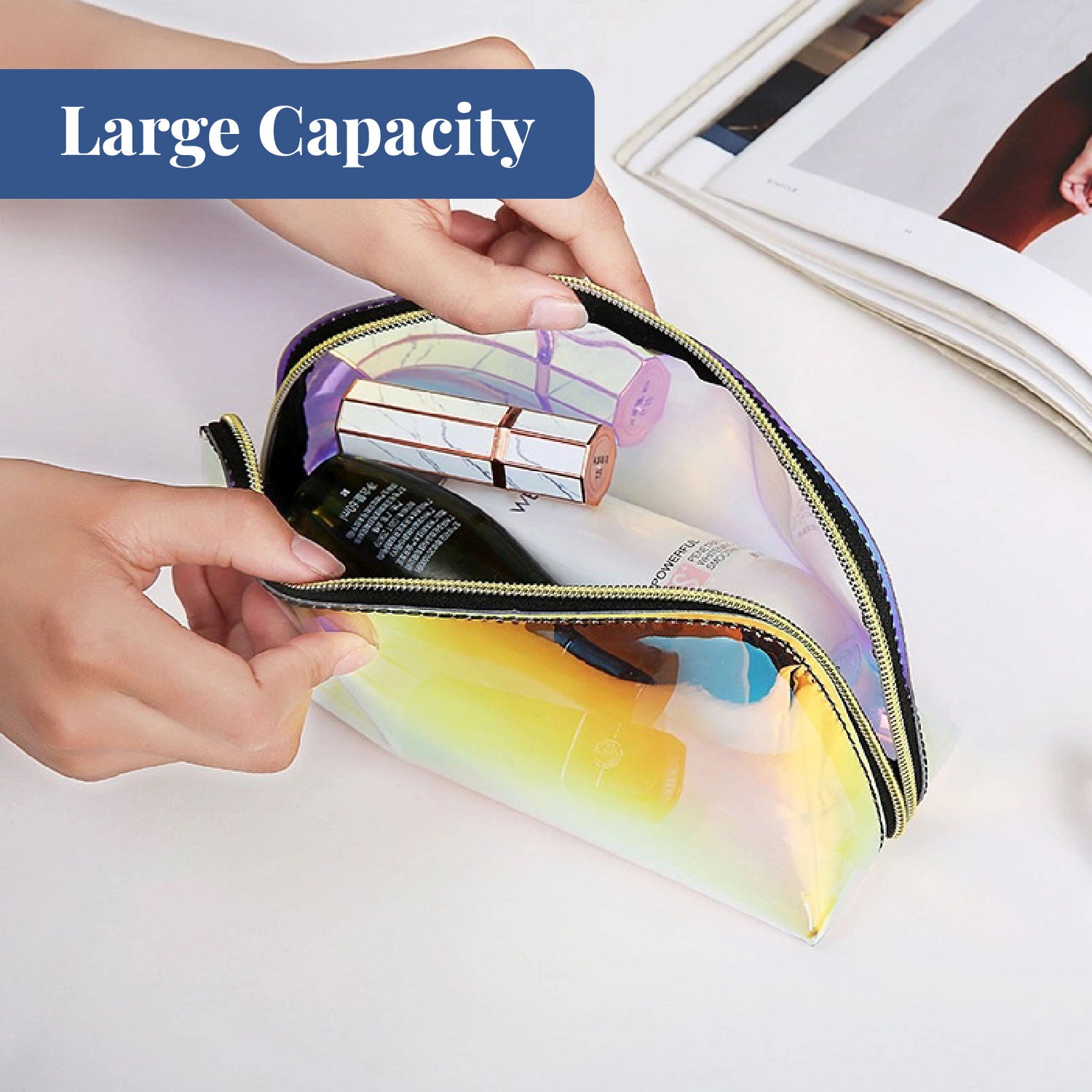 Glossy glamer | Holographic Cosmetic Travel Handbag Pouch with Zipper