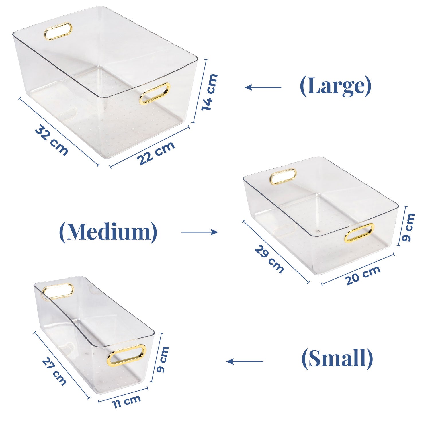 Glassy Bins | Set of 3, Transparent Storage Bins with Handle