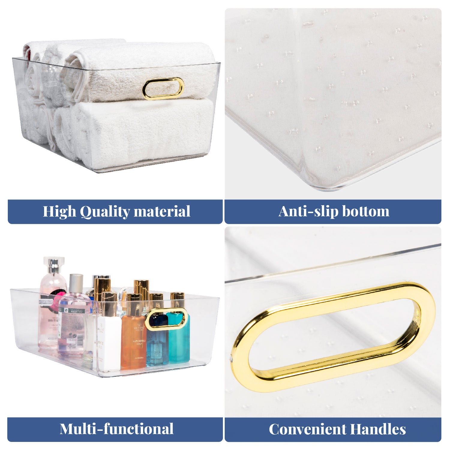 Glassy Bins | Set of 3, Transparent Storage Bins with Handle