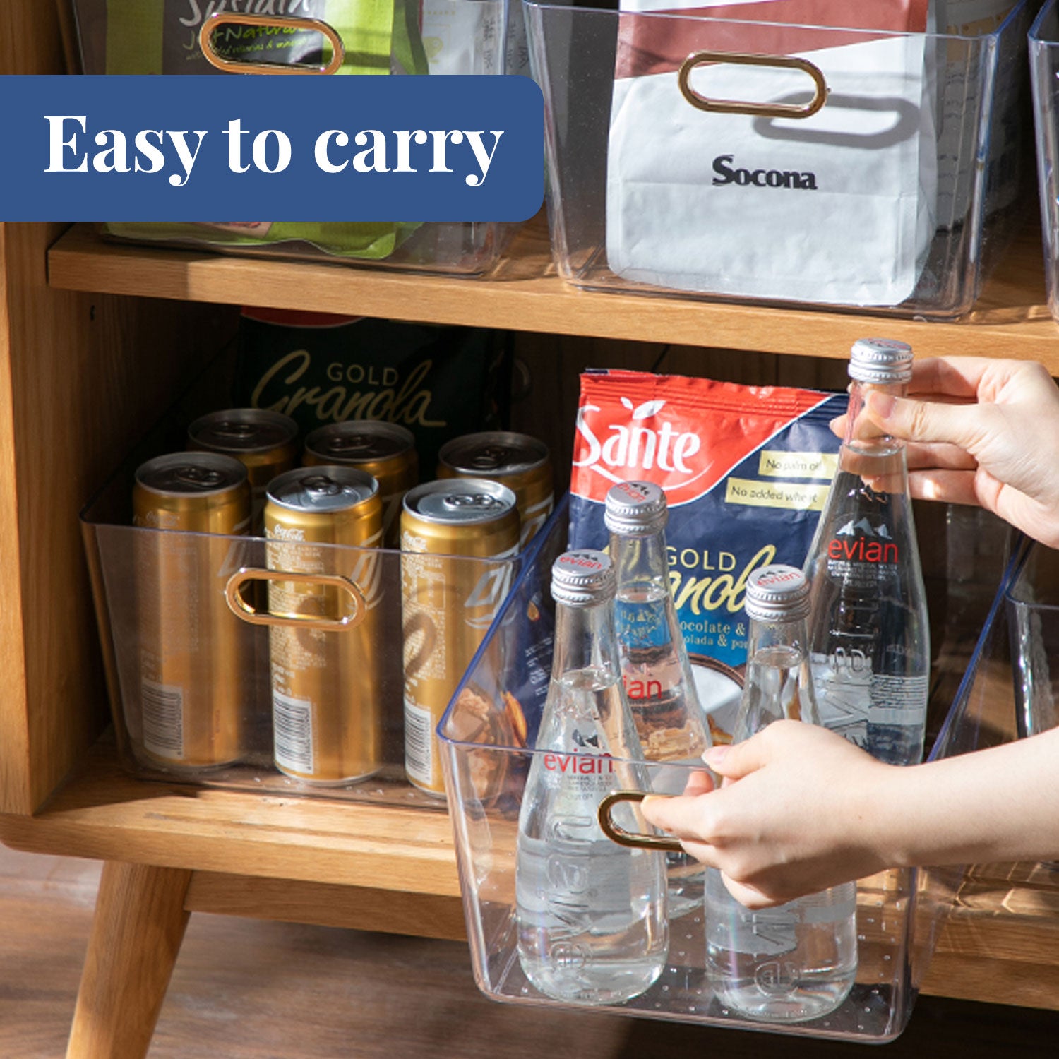 Glassy Bins | Set of 3, Transparent Storage Bins with Handle