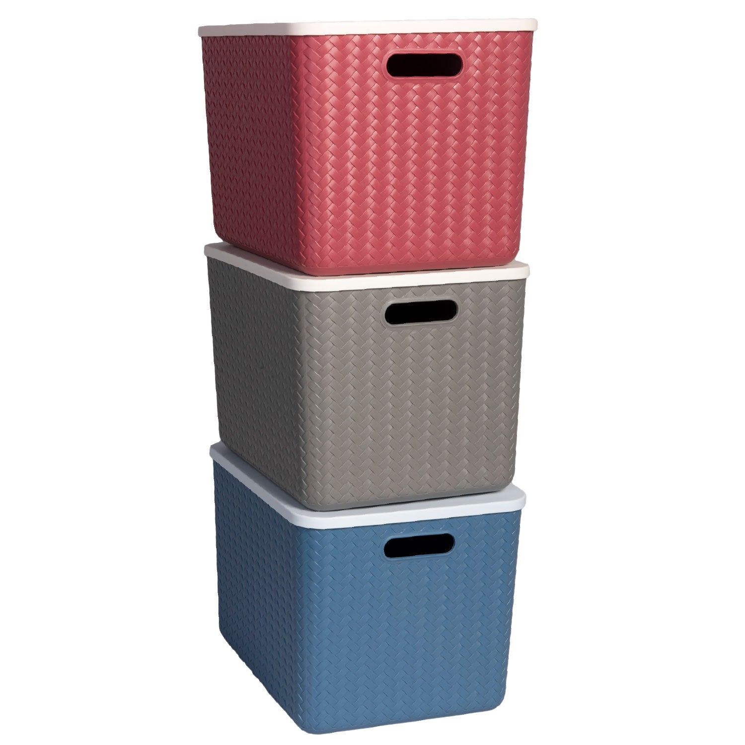 Hide & Seeker | Set of 3, Multipurpose Plastic Storage Baskets With Lid & Handle
