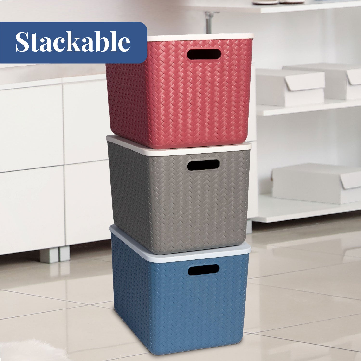 Hide & Seeker | Set of 3, Multipurpose Plastic Storage Baskets With Lid & Handle