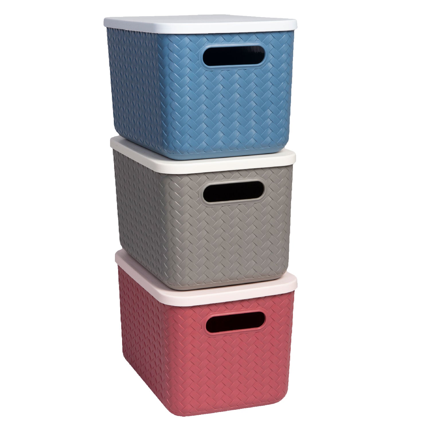 Hide & Seeker | Set of 3, Multipurpose Plastic Storage Baskets With Lid & Handle