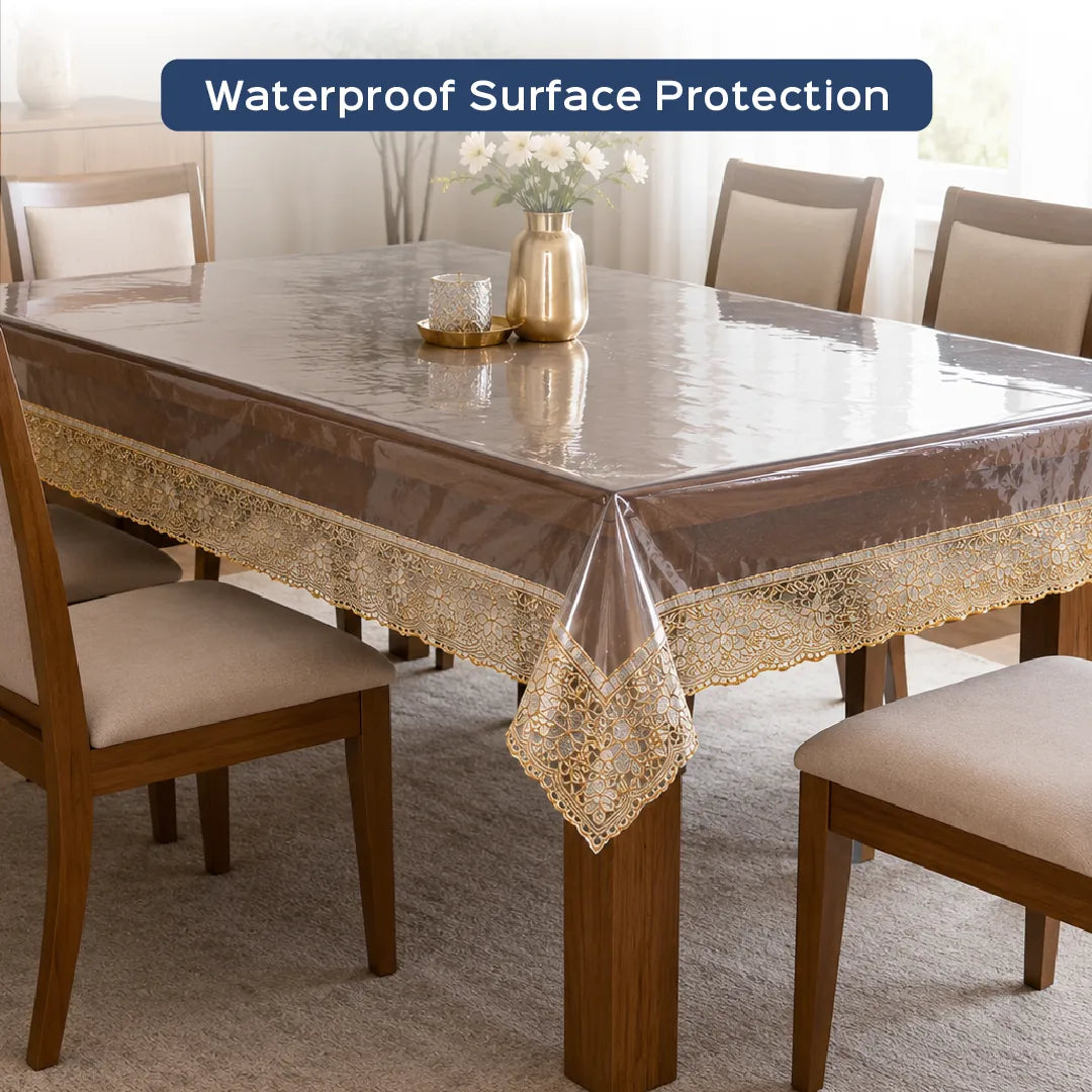 Transparent PVC Table Cover with Lace Border