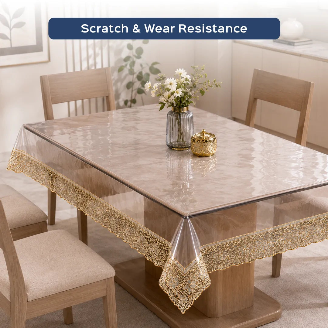 Transparent PVC Table Cover with Lace Border