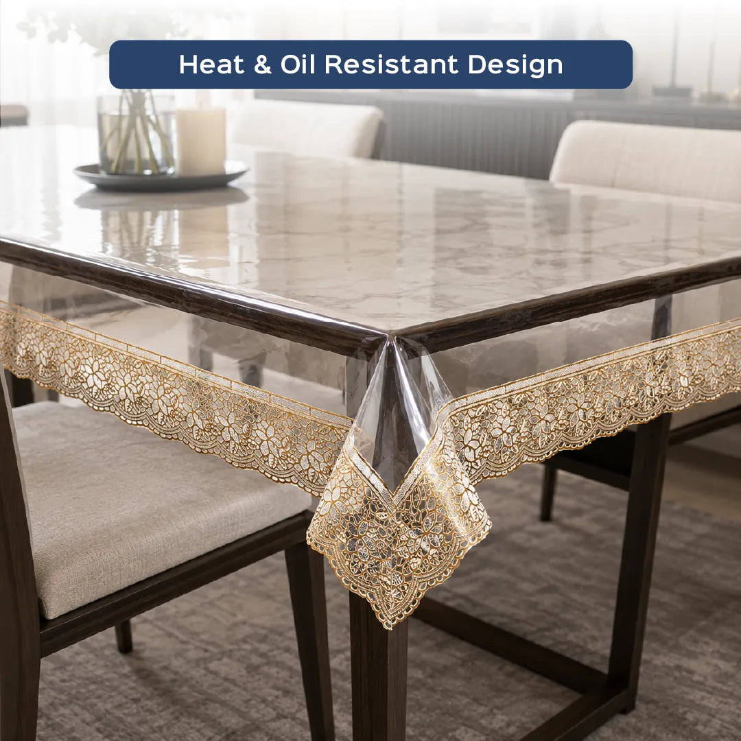 Transparent PVC Table Cover with Lace Border