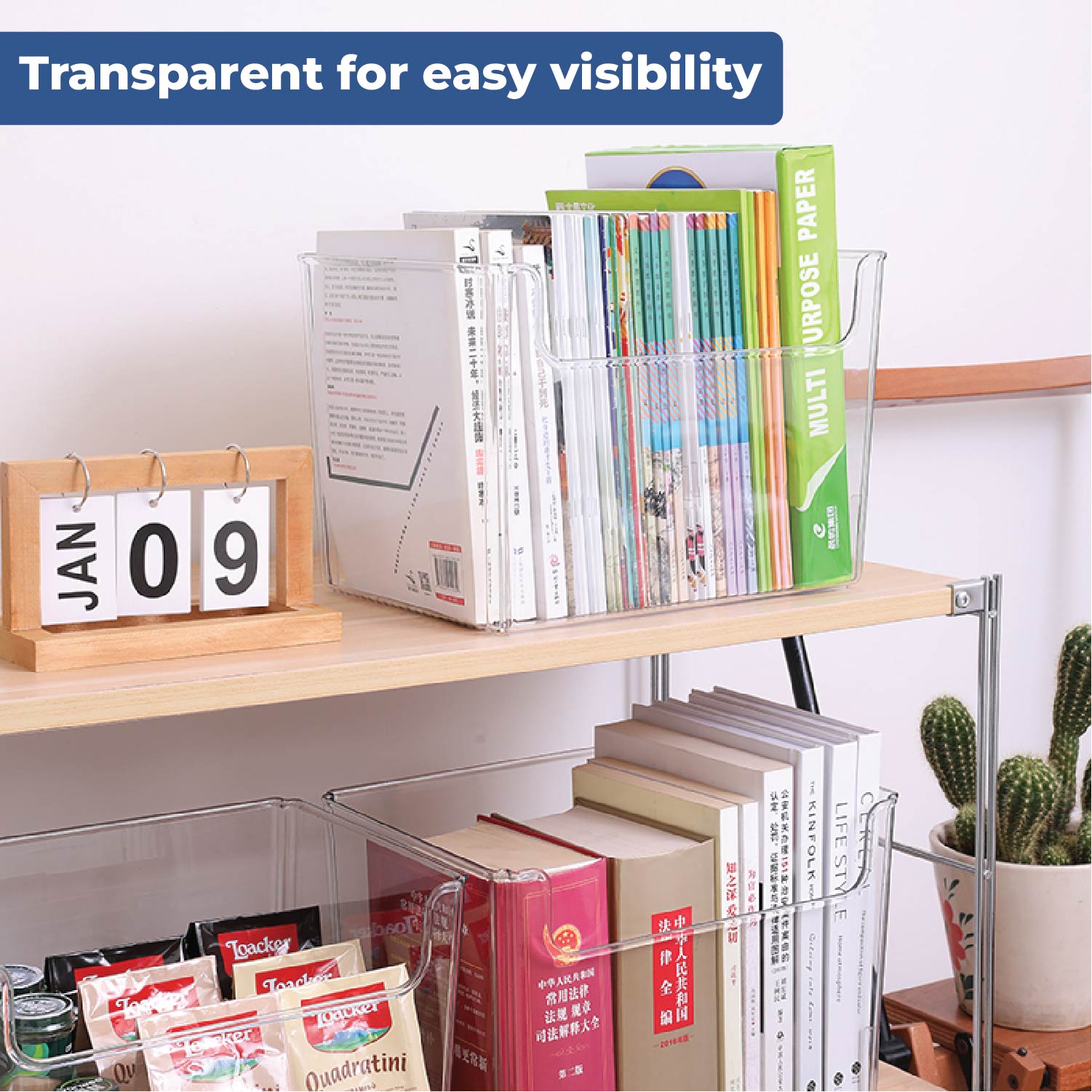 Ultimate Utility | Clear Storage Bin for Pantry, Kitchen, Bathroom, Stationary, Home & Office