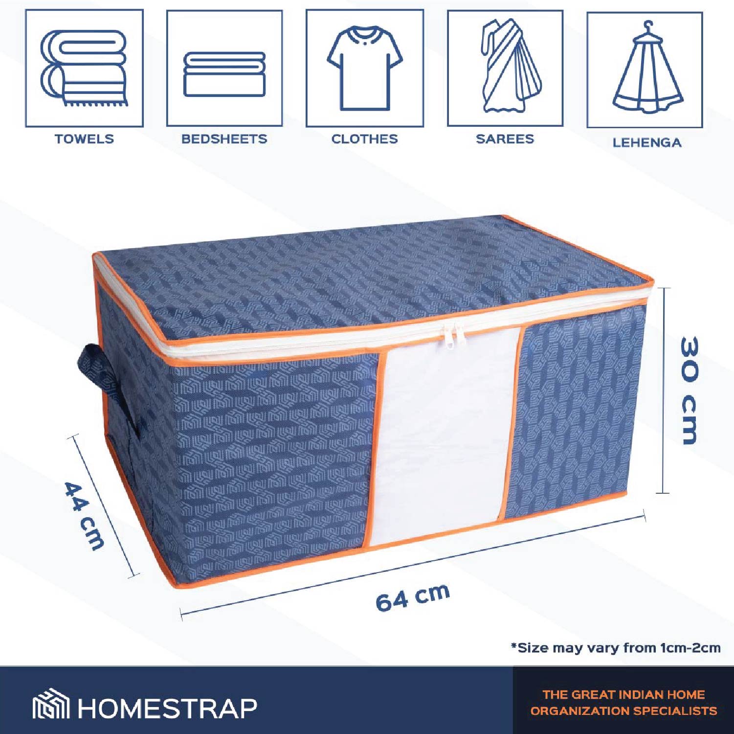 Combo of 1 pc of Hamper Helper | Foldable Laundry Bag with Handle, 2pc of Underbed Organizer | Blanket, Pillow Storage Bag and 2pc of 3 Layered Cotton Quilted Saree Cover