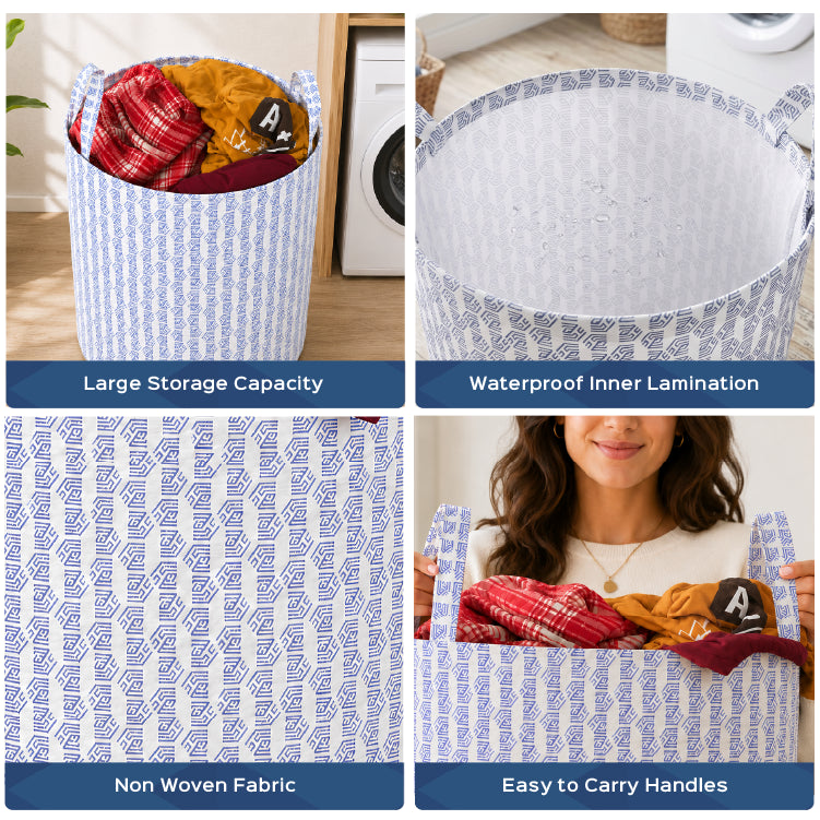 45L Round Non-Woven Printed Laundry Basket for Clothes Storage