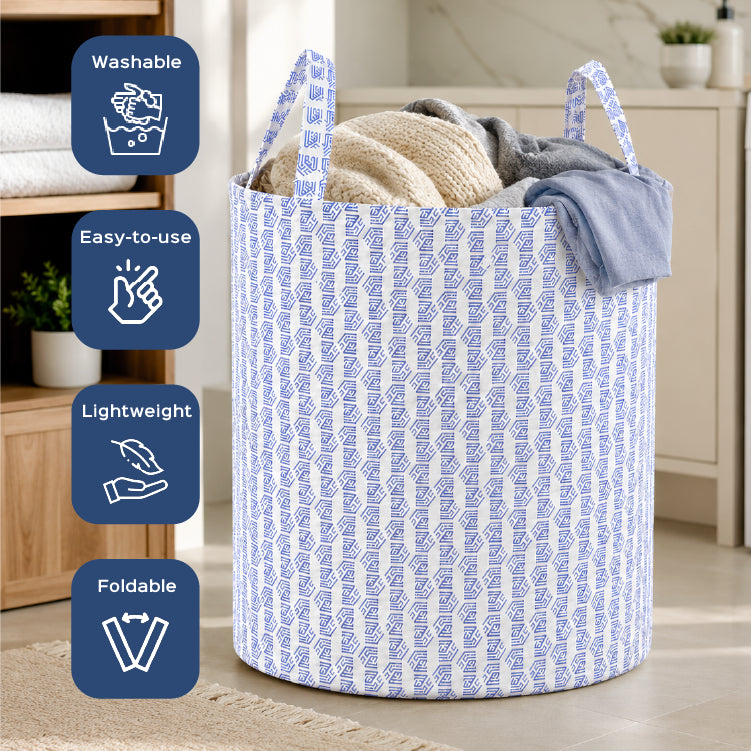 45L Round Non-Woven Printed Laundry Basket for Clothes Storage