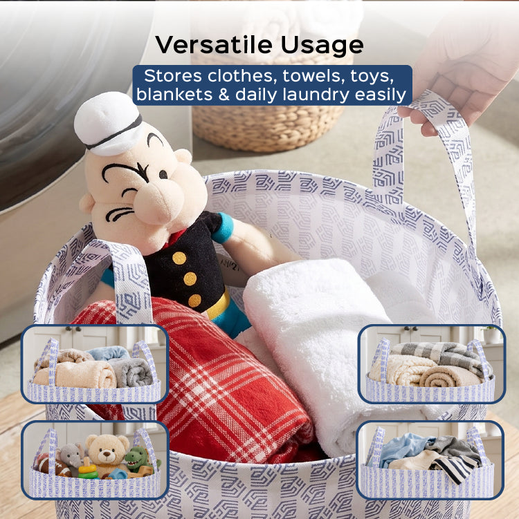 45L Round Non-Woven Printed Laundry Basket for Clothes Storage