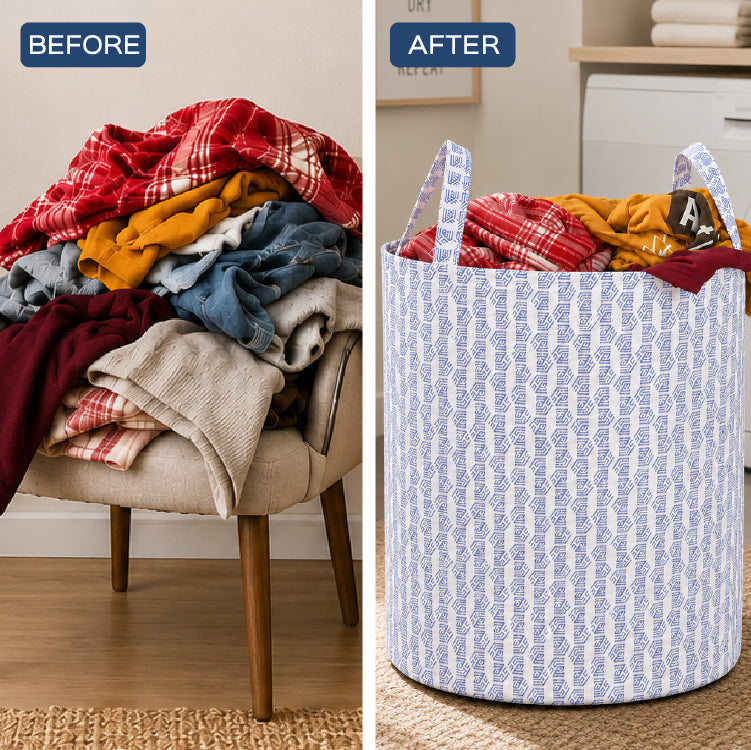 45L Round Non-Woven Printed Laundry Basket for Clothes Storage