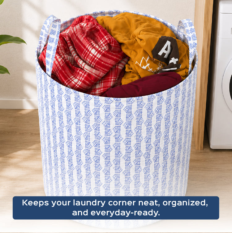 45L Round Non-Woven Printed Laundry Basket for Clothes Storage