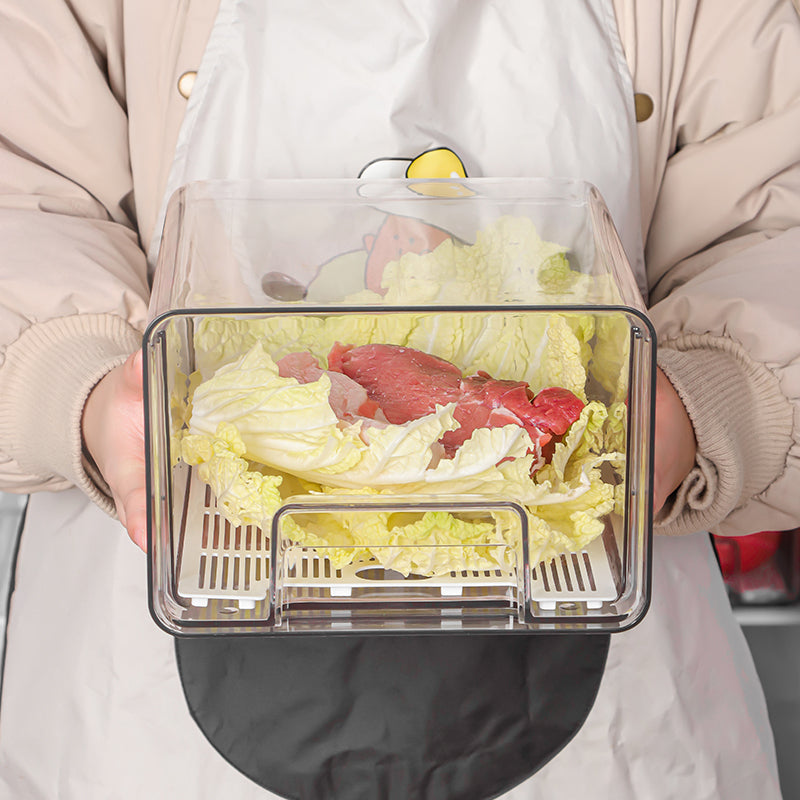 Multipurpose Transparent Stackable Drawer Box With Stainer For Fridge Vegetable And Fruit Storage