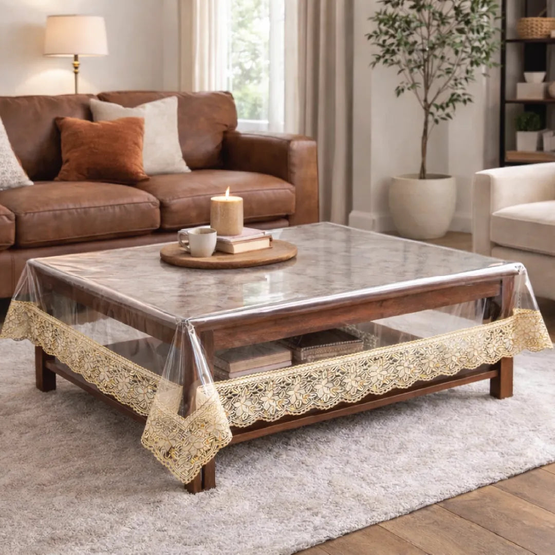 Transparent PVC Table Cover with Lace Border