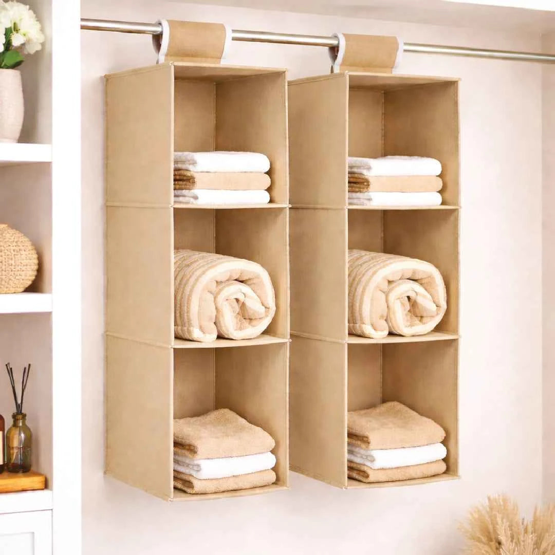 3 Shelf Hanging Organizer | Foldable Wardrobe | Closet Clothes Organizer