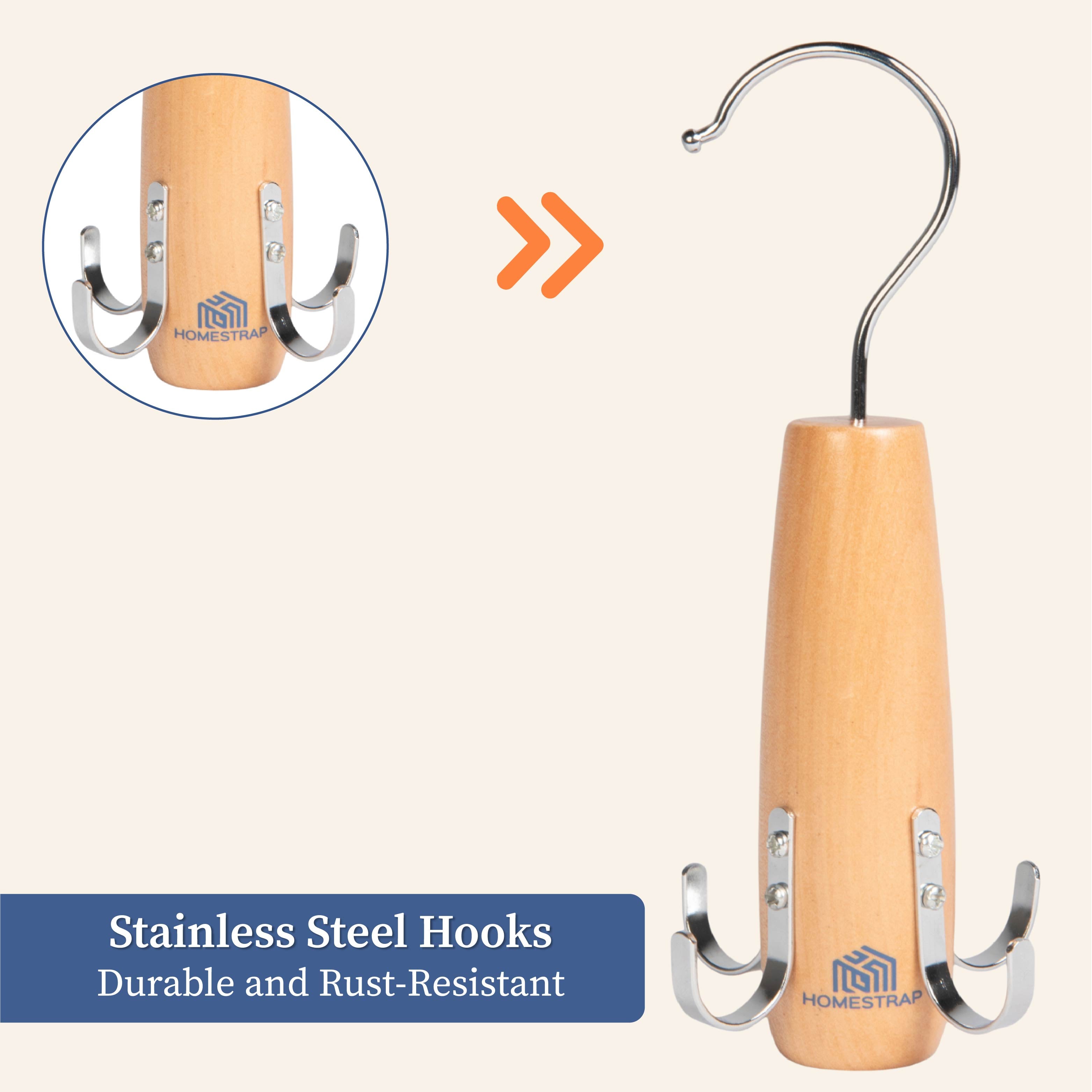 Wooden 4 in 1 Hook Hanger for Tie (Set of 2)
