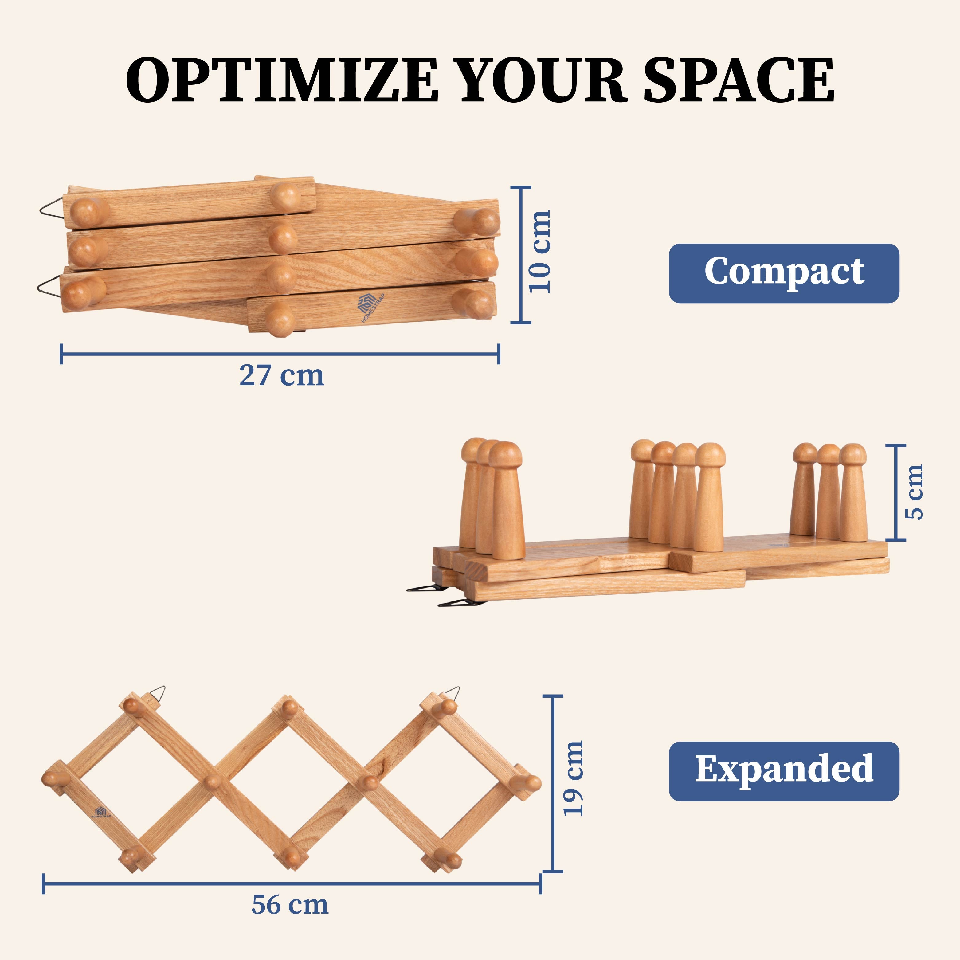 Wooden 10 Hook Expandable Wall Hanger