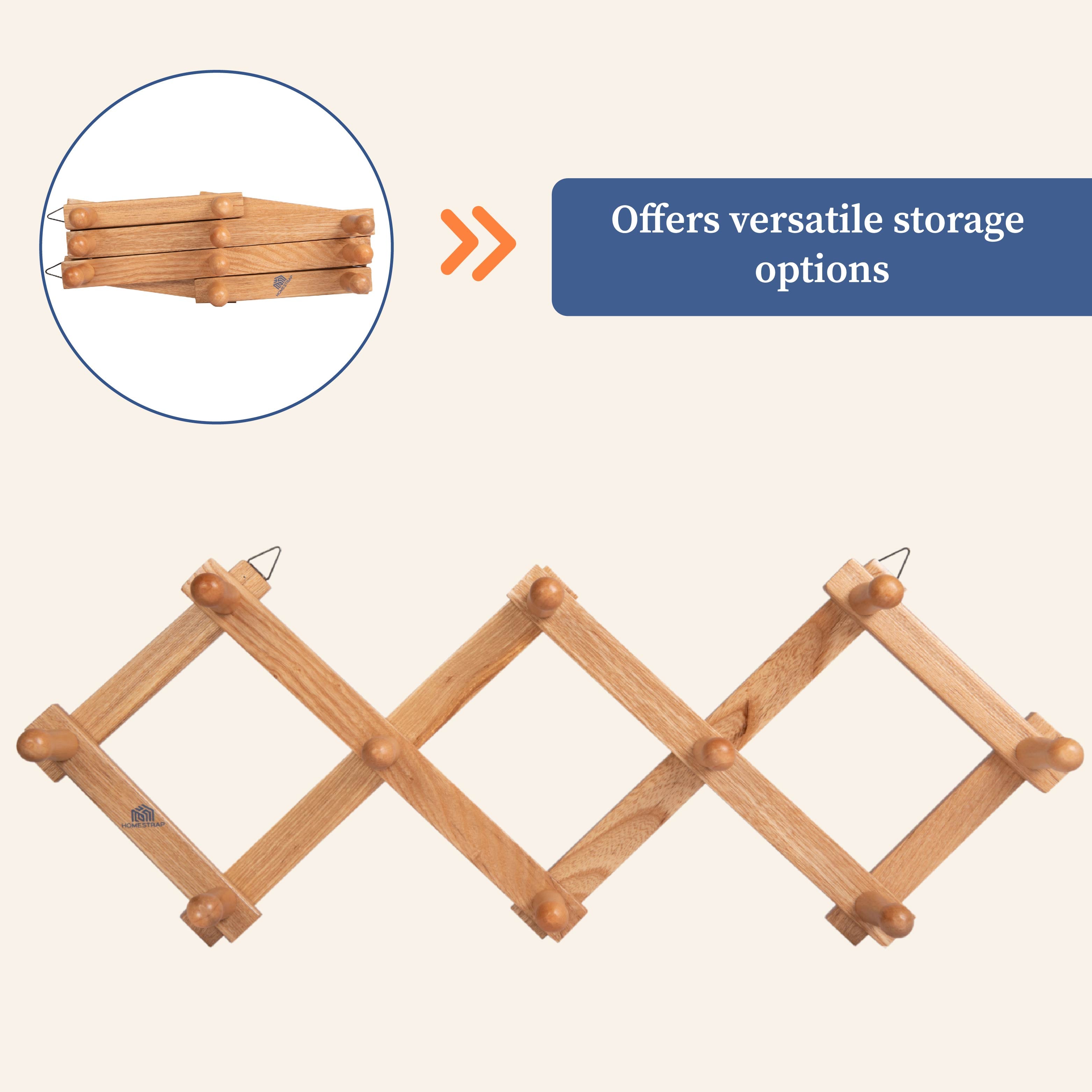 Wooden 10 Hook Expandable Wall Hanger