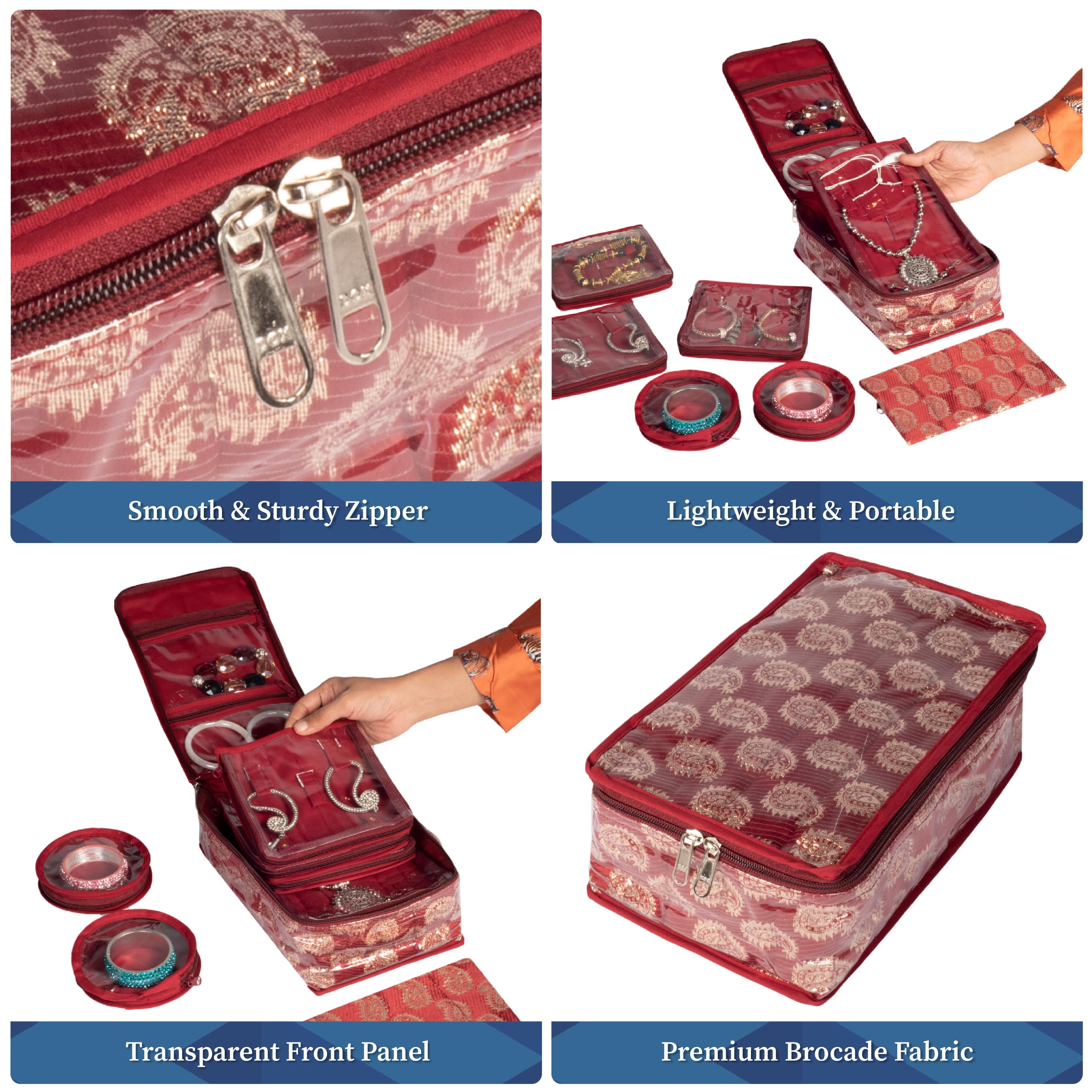 Brocade Jewellery Organizer with 12 Pouches