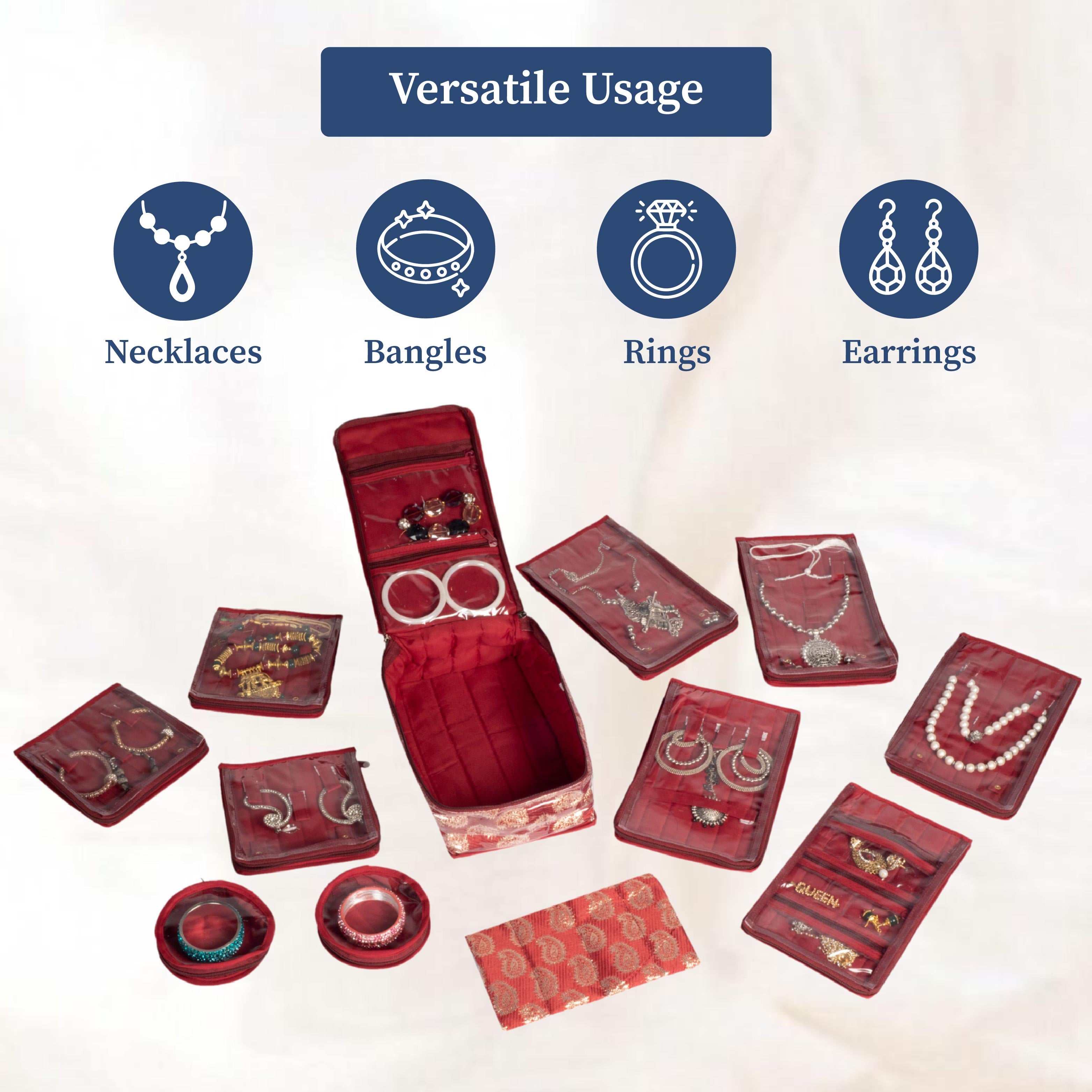 Brocade Jewellery Organizer with 12 Pouches