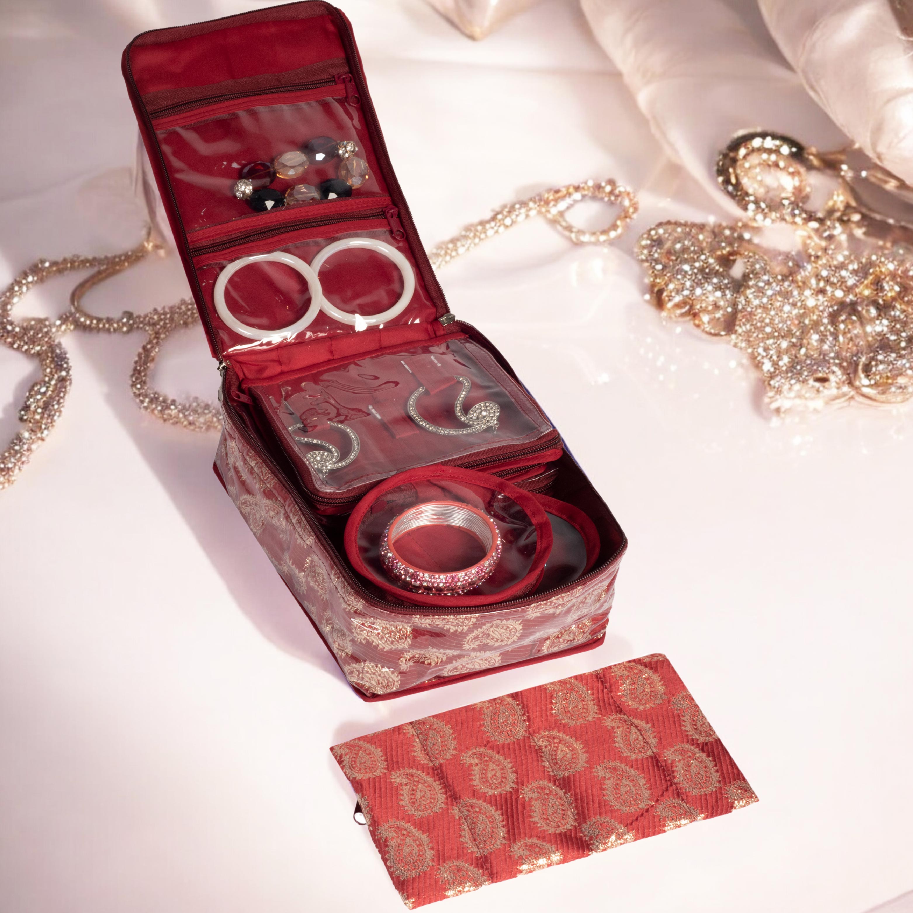 Brocade Jewellery Organizer with 12 Pouches